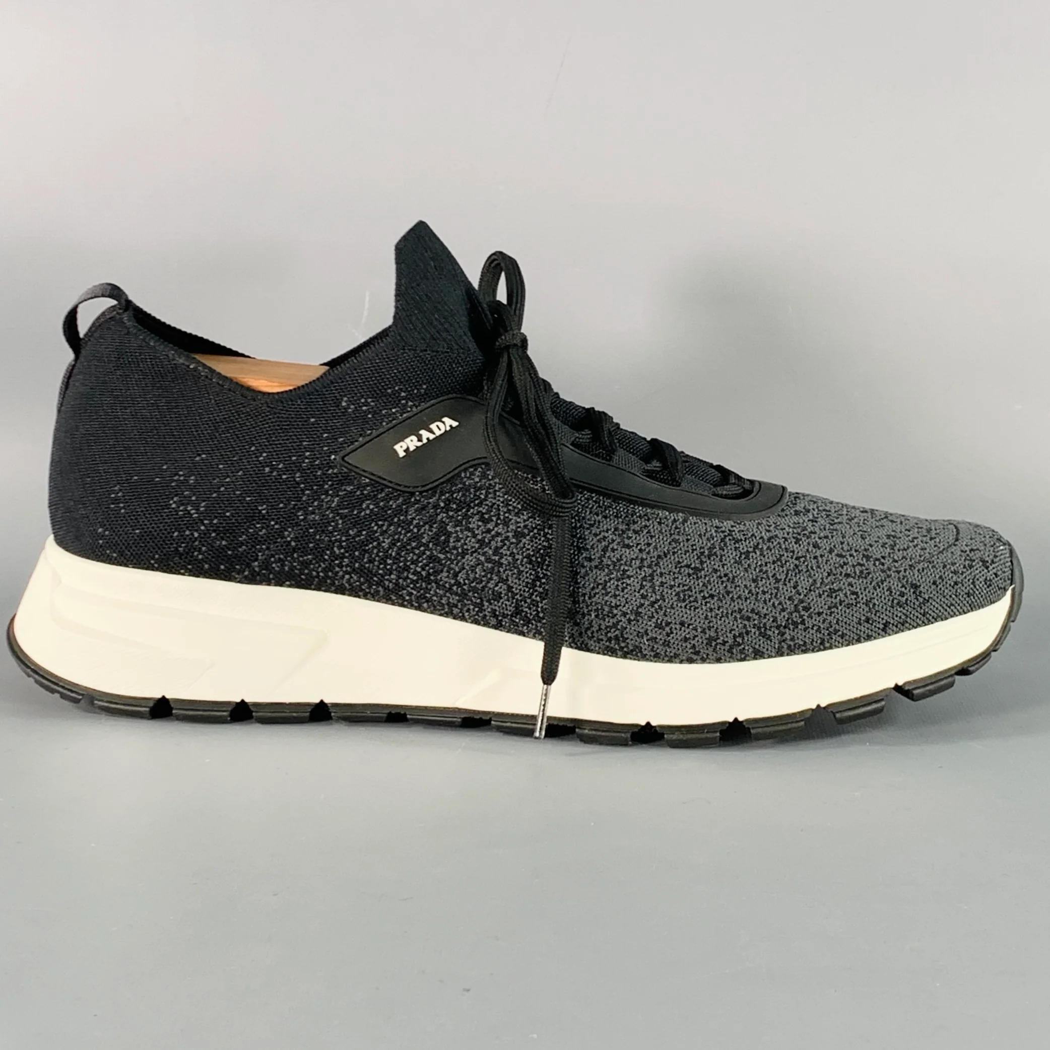 PRADA Size 11 Black Grey Ombre Nylon Stretch Sneakers - Image 2