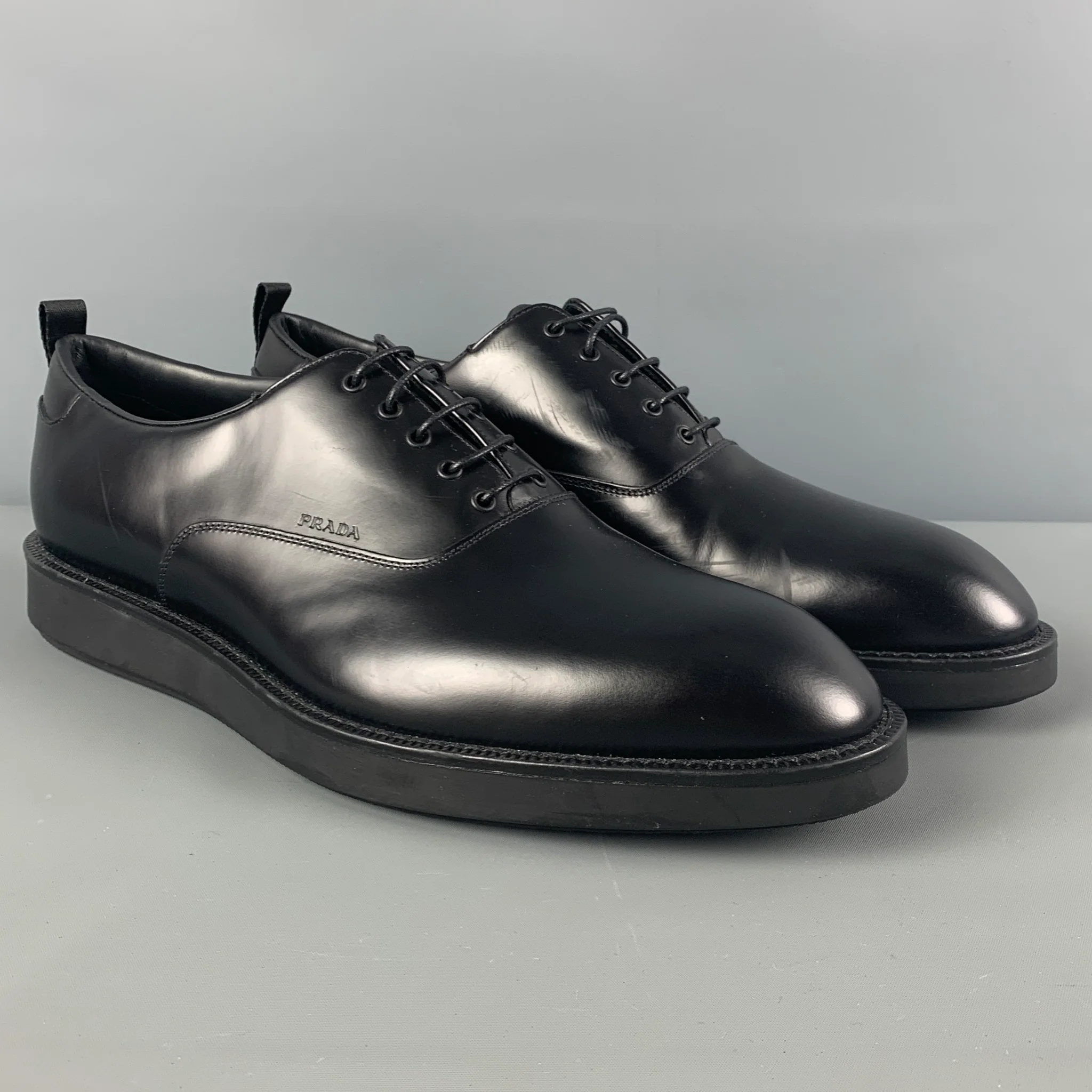 PRADA Size 11 Black Leather Lace Up Shoes - Image 2
