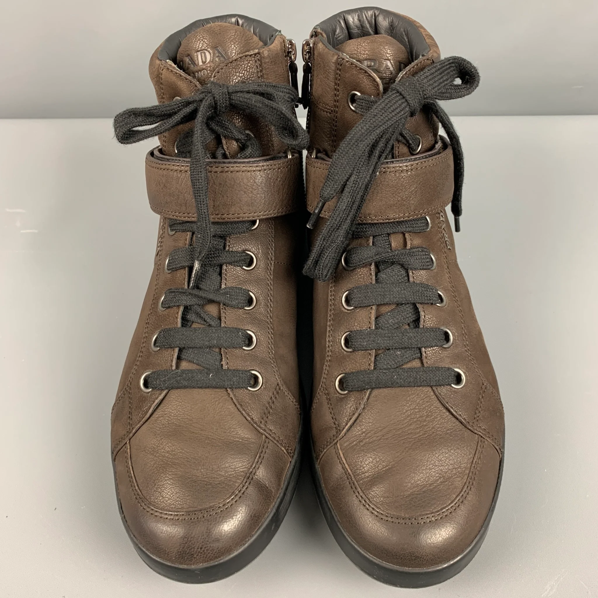 PRADA Size 11 Brown High Top Sneakers - Image 4