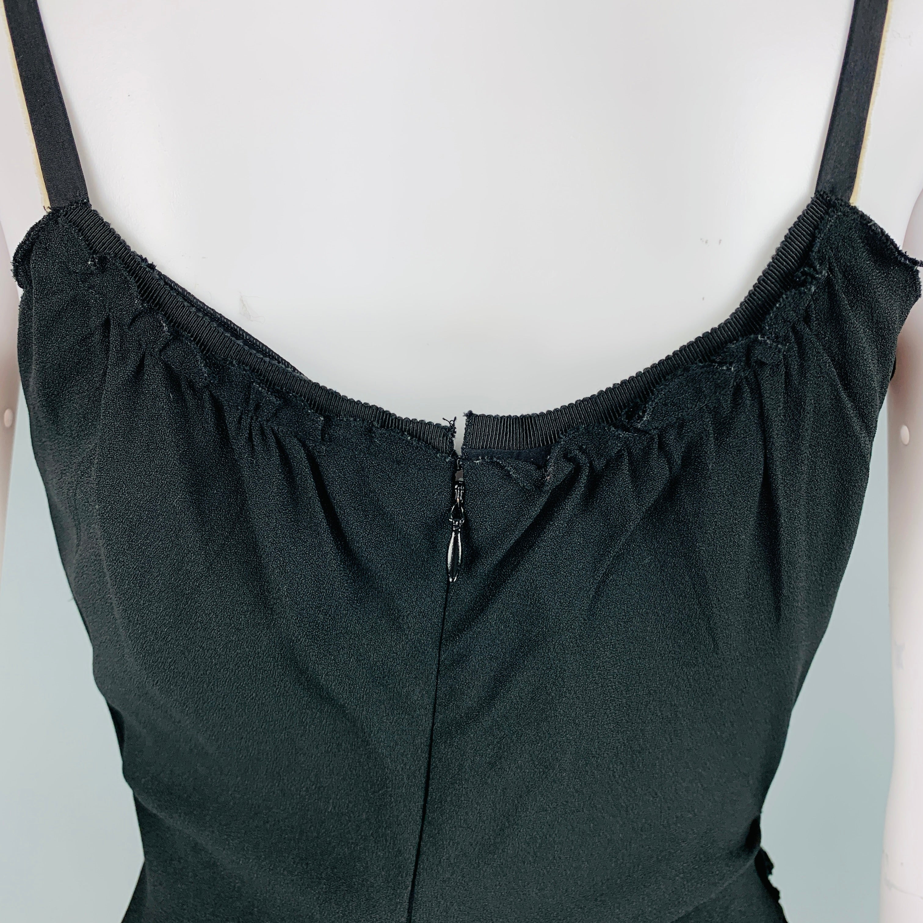 PRADA Size 2 Black Acetate Viscose Ruched Spaghetti Straps Dress - Image 7