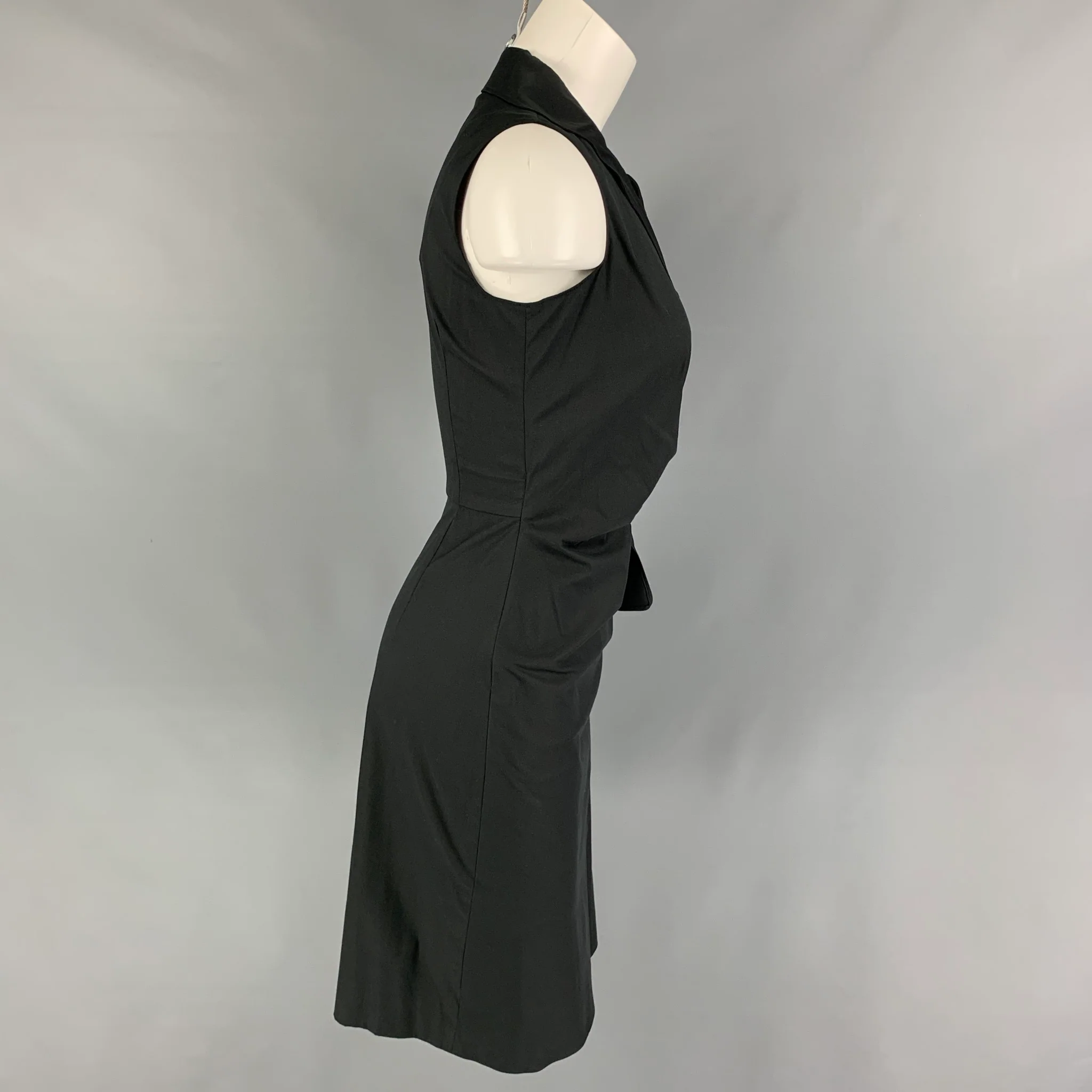 PRADA Size 2 Black Cotton Blend Pleated Sleeveless Dress - Image 3