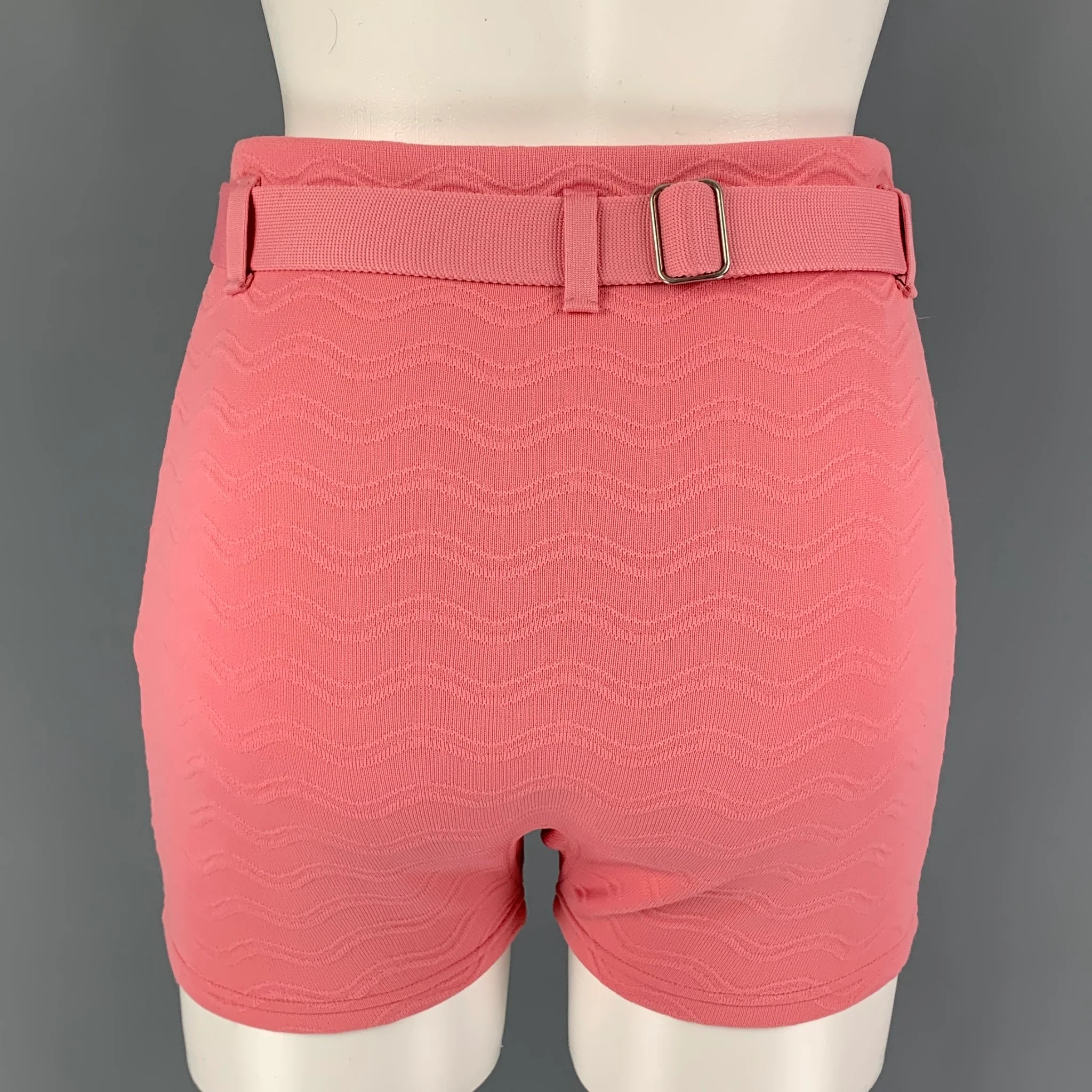 PRADA Size 2 Pink Polyester Blend Jacquard Belted Mini Skirt - Image 4