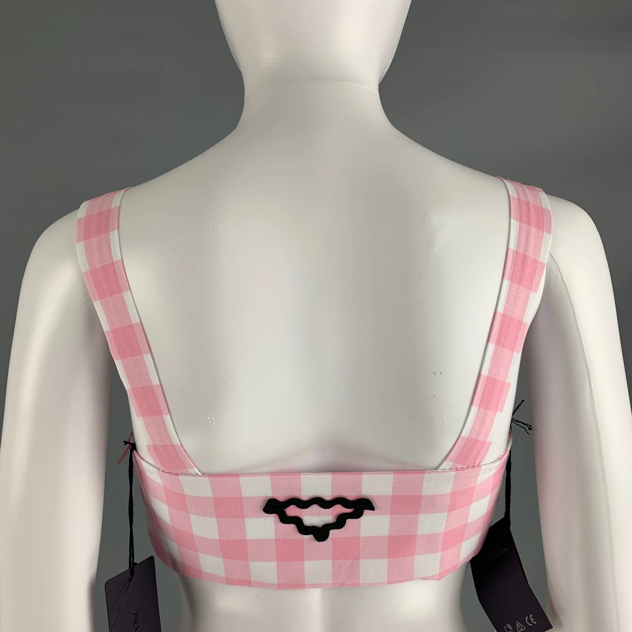 PRADA Size 2 Pink White Cotton Gingham Bralette Casual Top - Image 3
