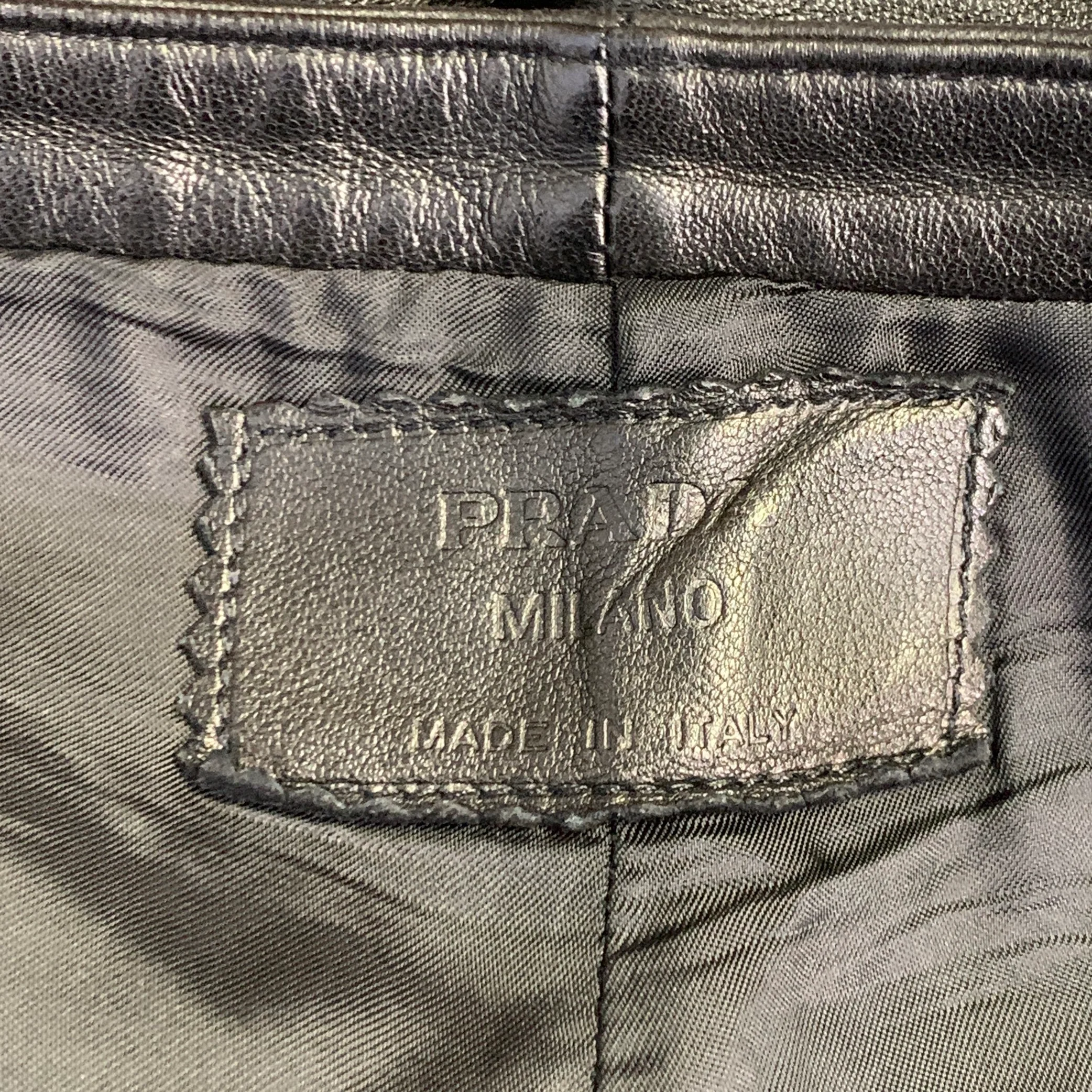 PRADA Size 32 Black Leather Low Rise Flared Casual Pants - Image 4