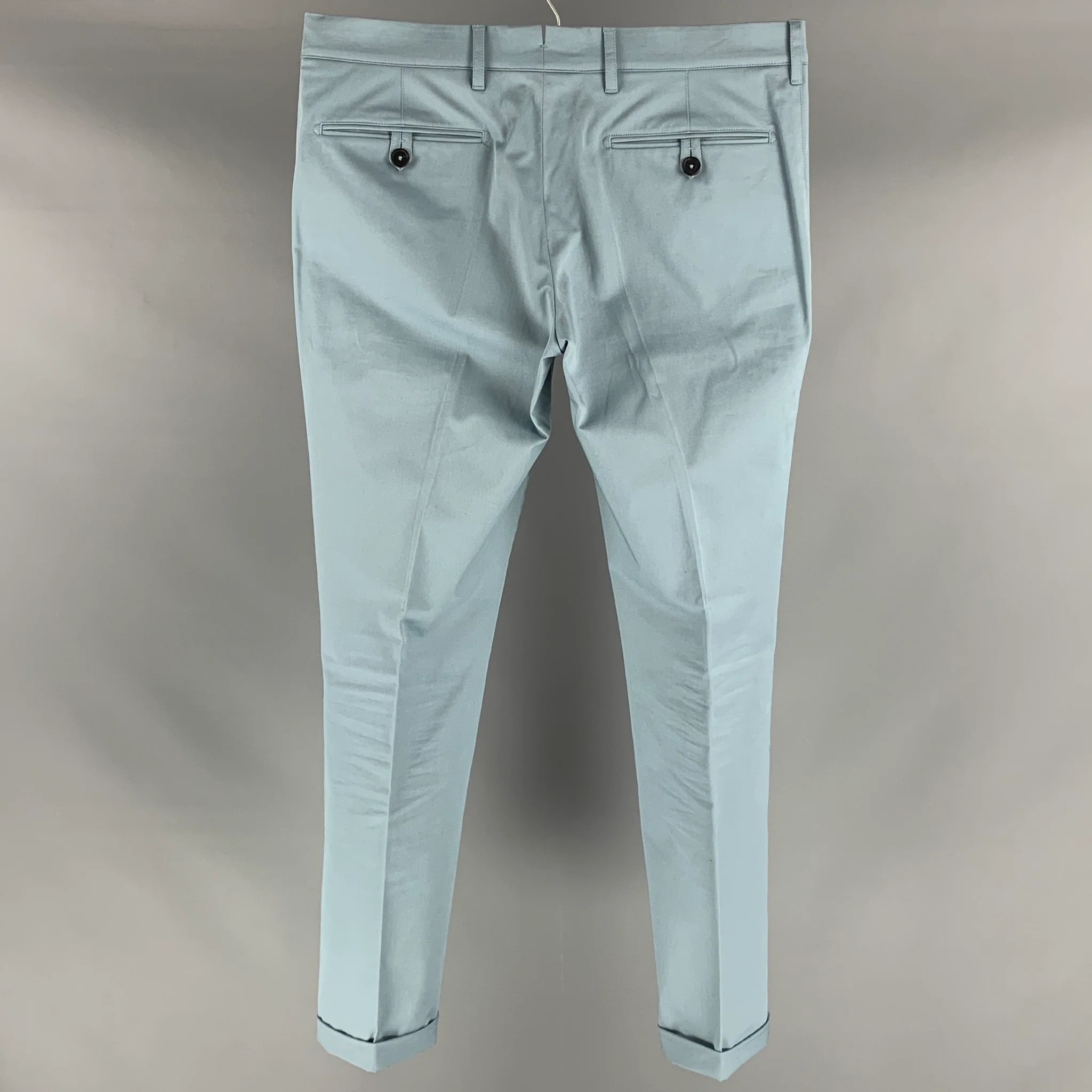 PRADA Size 34 Blue Solid Cotton Elastane Zip Fly Dress Pants - Image 2