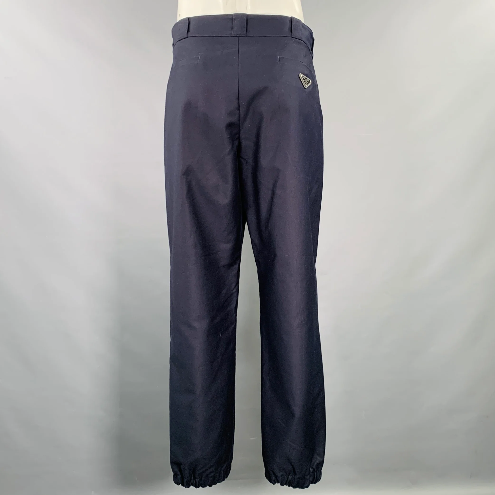 PRADA Size 34 Navy Cotton Twill Elastic Cuffs Casual Pants - Image 2