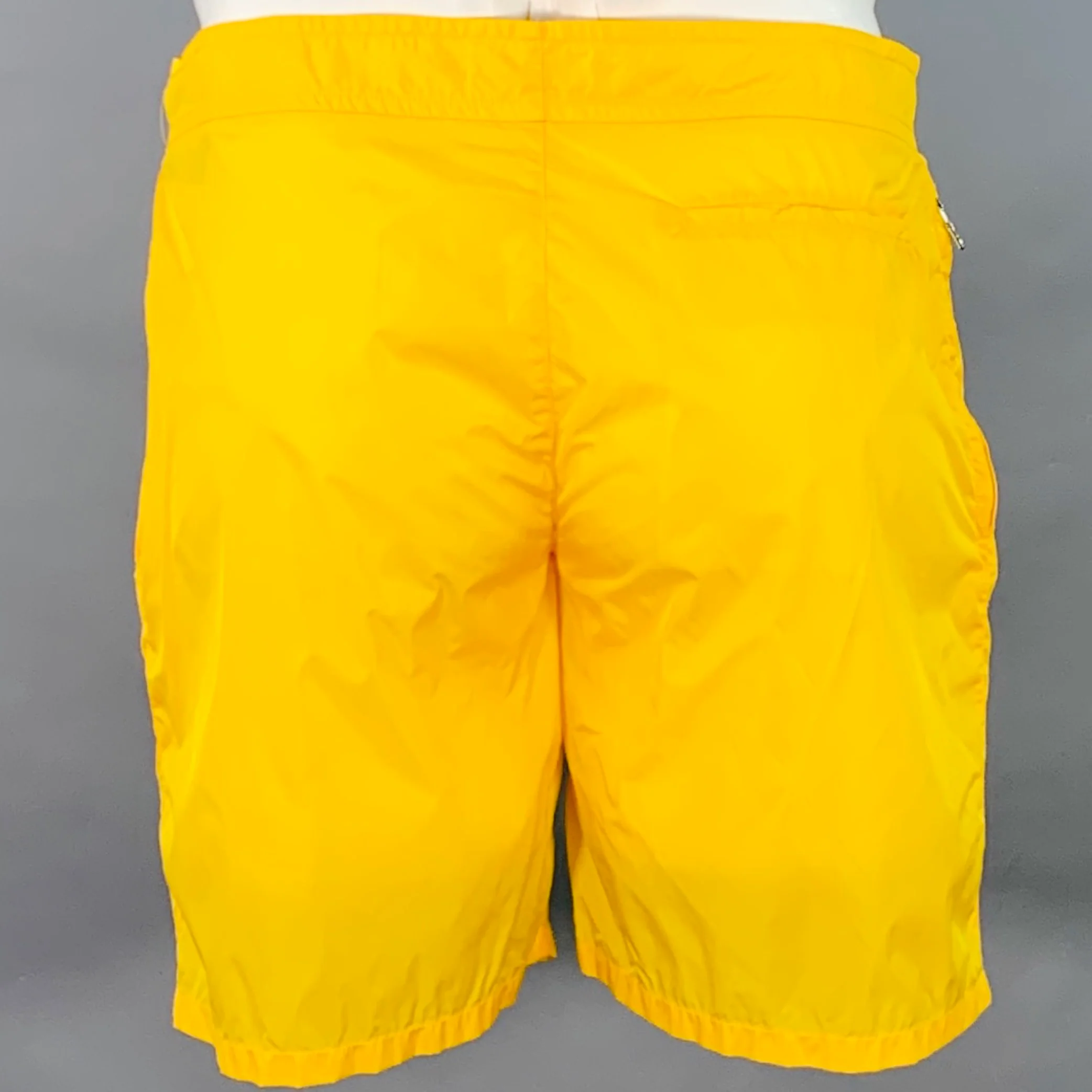 PRADA Size 34 Yellow Nylon Flat Front Mesh Lined Zip Fly Swim Trunks - Image 2
