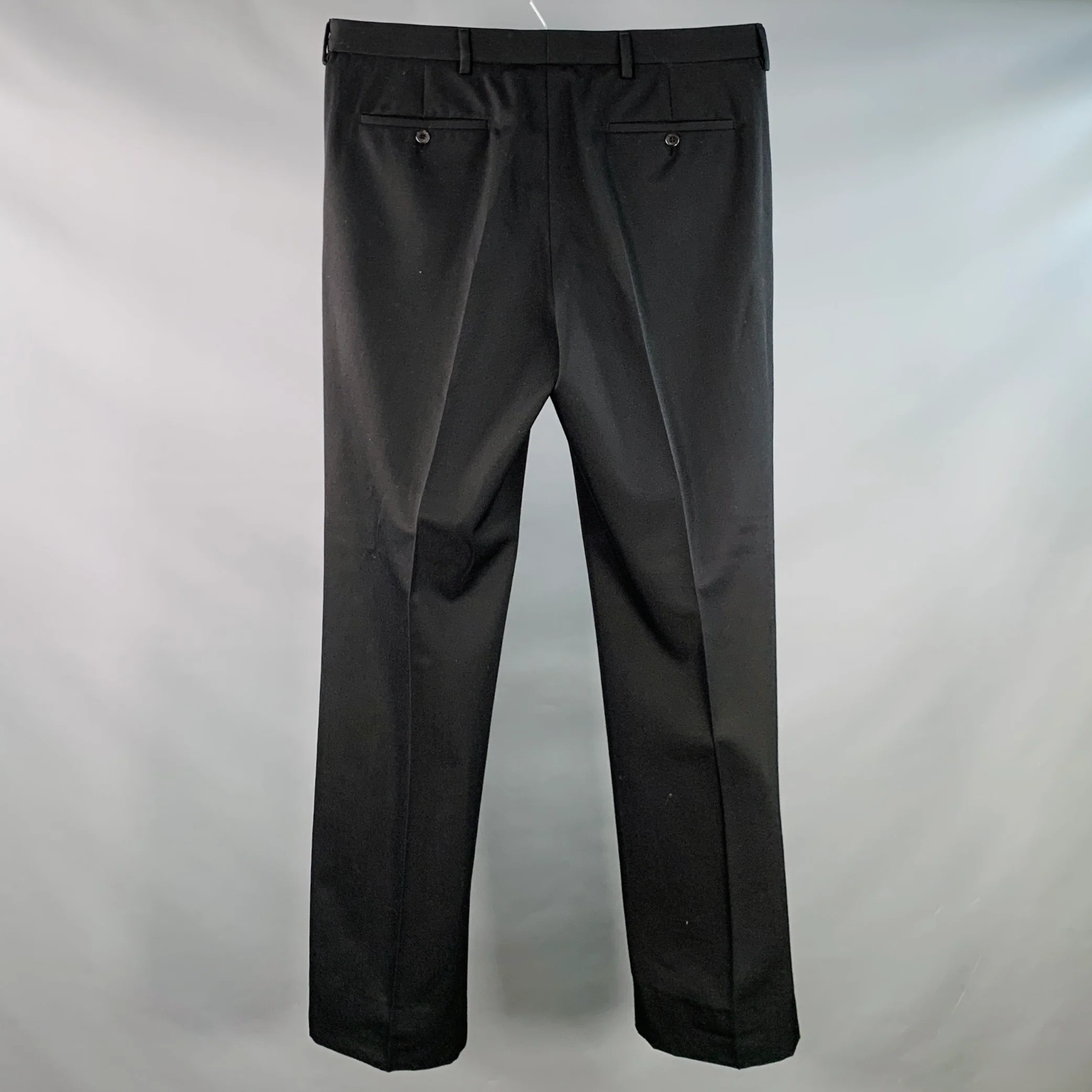 PRADA Size 36 Black Virgin Wool Flat Front Zip Fly Dress Pants - Image 2