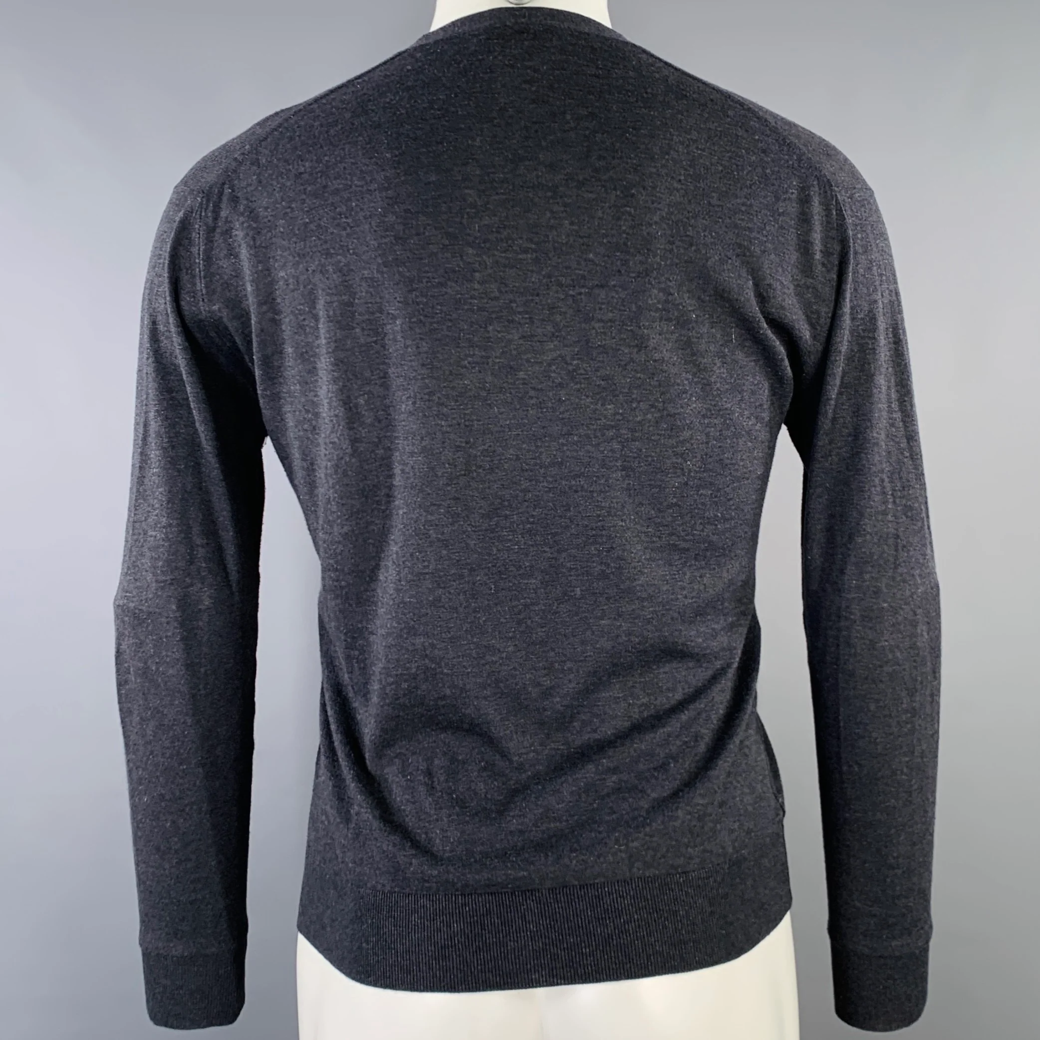 PRADA Size 38 Grey Knit Buttoned V-Neck Cardigan - Image 3