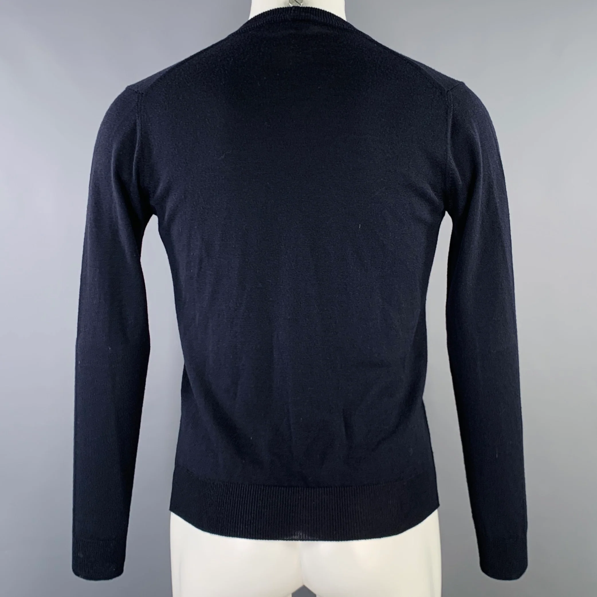 PRADA Size 38 Navy Knit Gold Buttons V-Neck Cardigan - Image 3