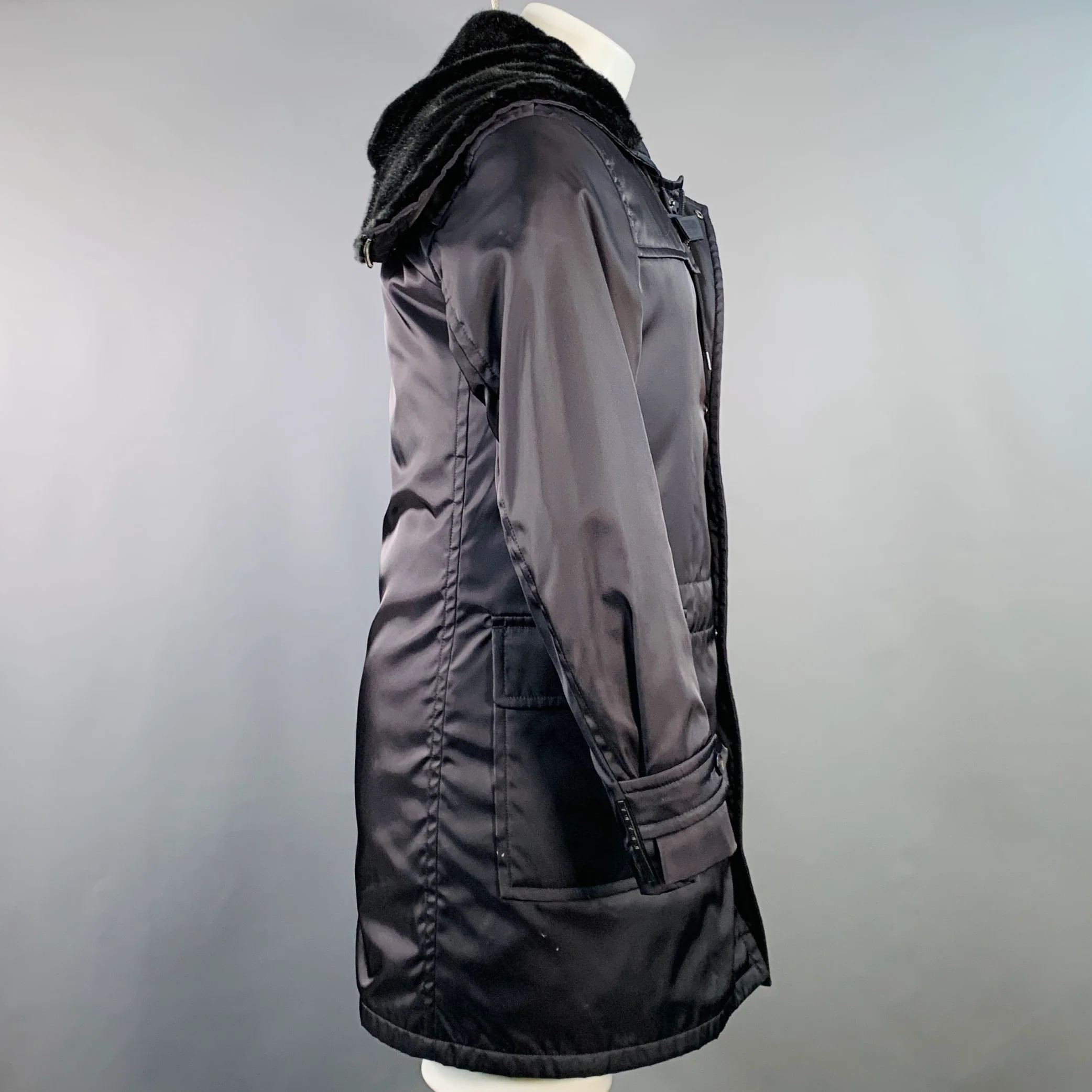 PRADA Size 38 Navy Polyester Hooded Zip Snaps Jacket - Image 3