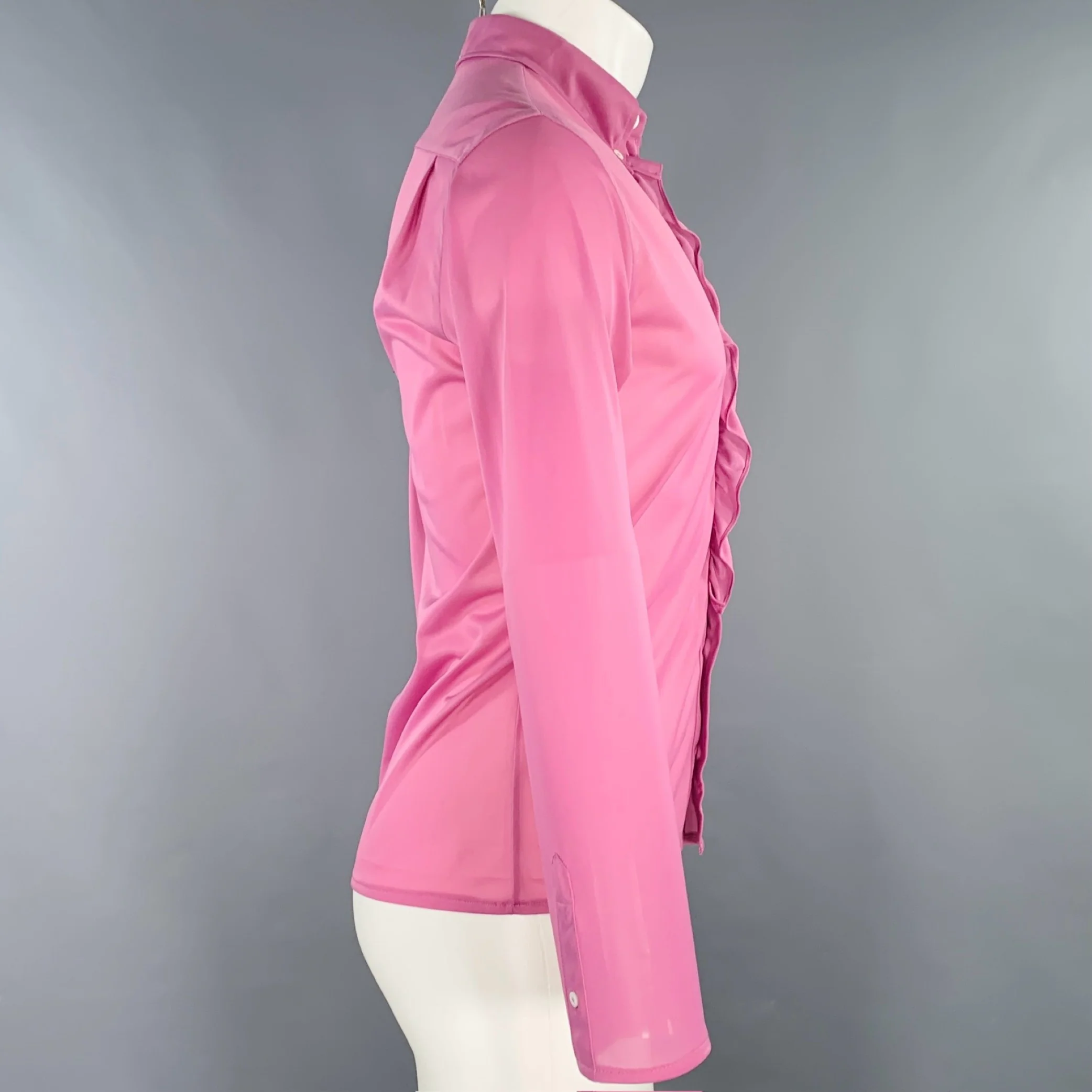 PRADA Size 38 Purple Lilac Ruffle One Pocket Long Sleeve Shirt - Image 2