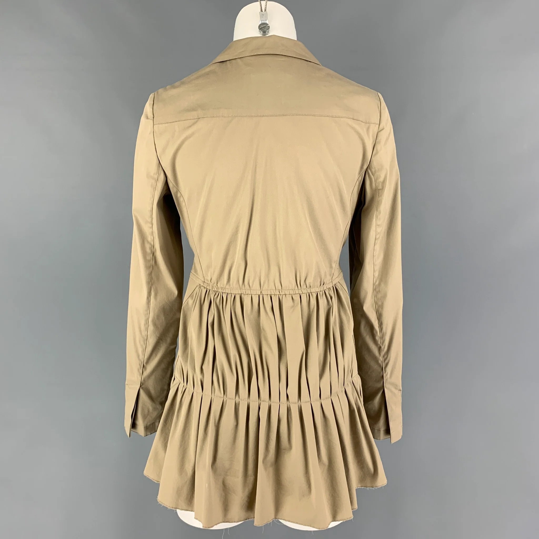 PRADA Size 4 Beige Cotton Blend Ruched Back Belted Jacket - Image 2
