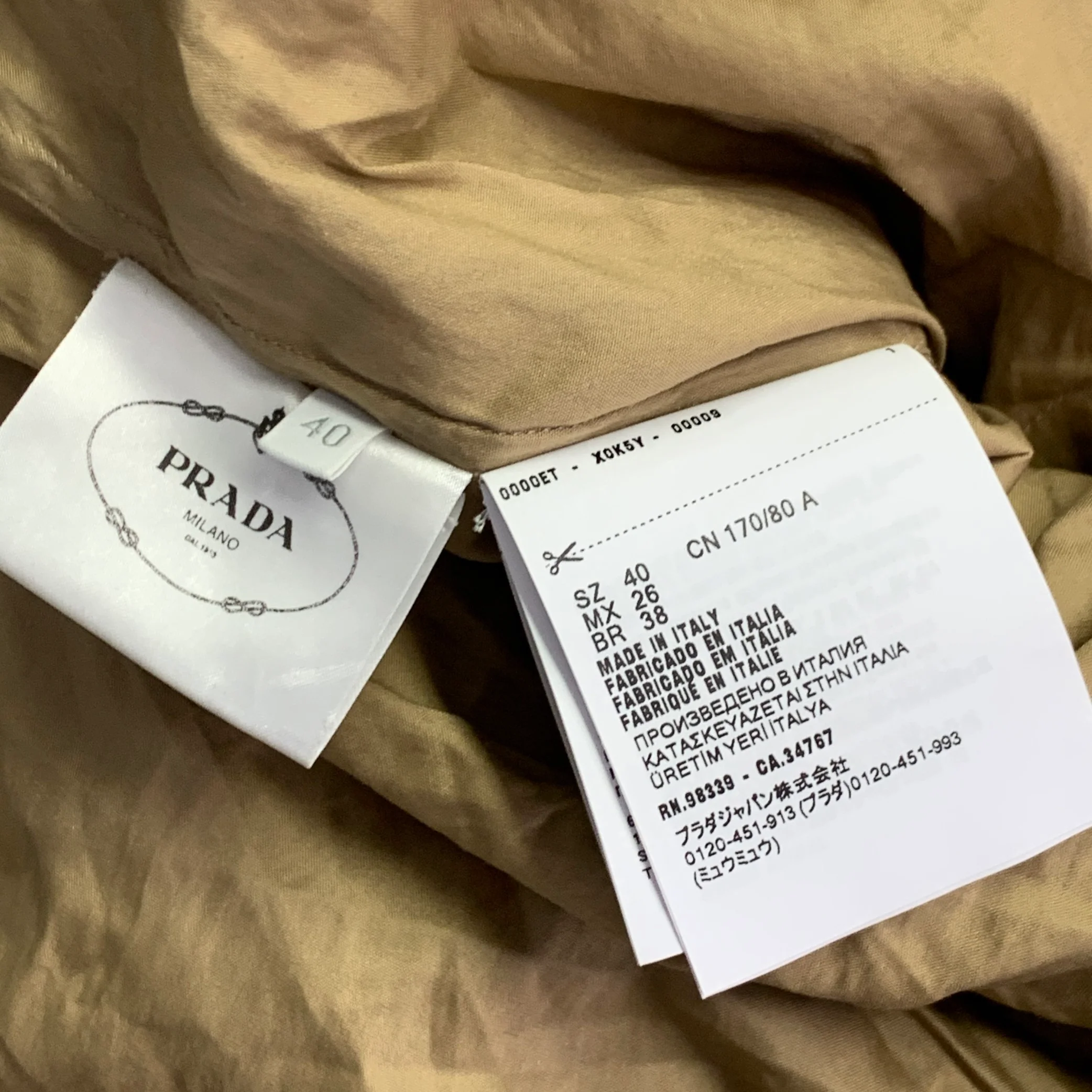 PRADA Size 4 Khaki Cotton Blend Wrinkled 3/4 Sleeves Shirt - Image 5