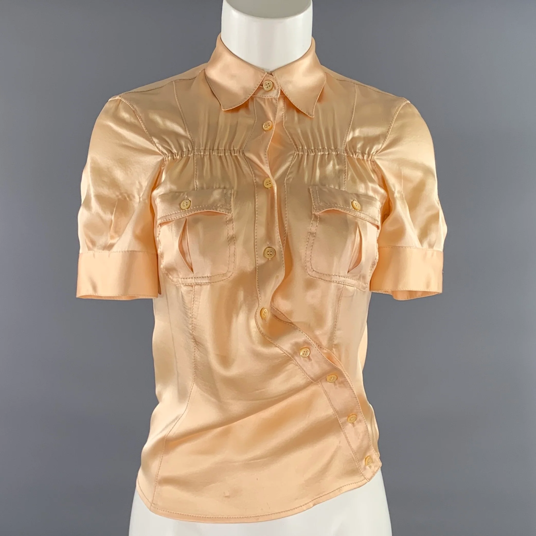 PRADA Size 4 Orange Silk Short Sleeve Blouse