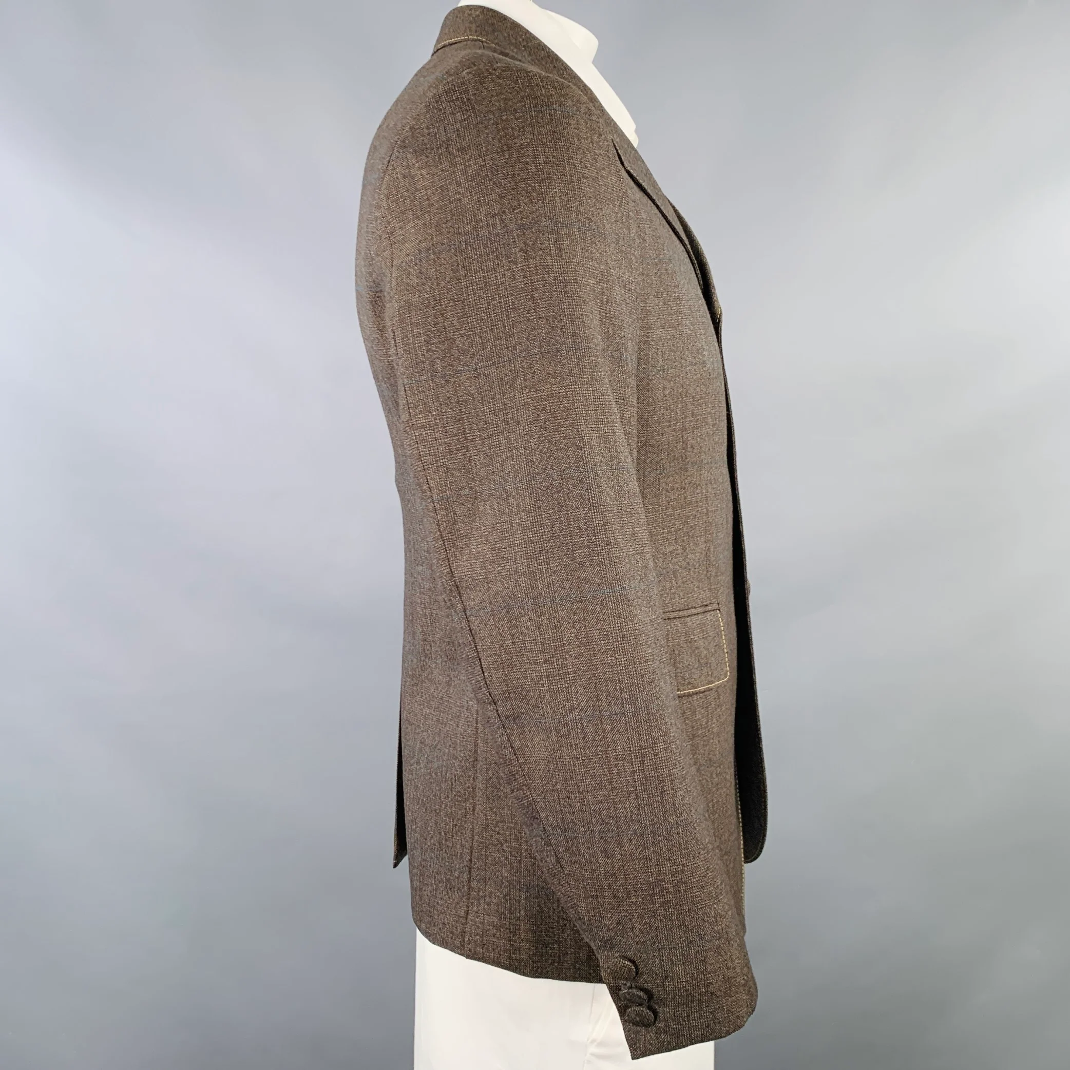 PRADA Size 42 Brown Mustard Window Pane Single Breasted Sport Coat - Image 3