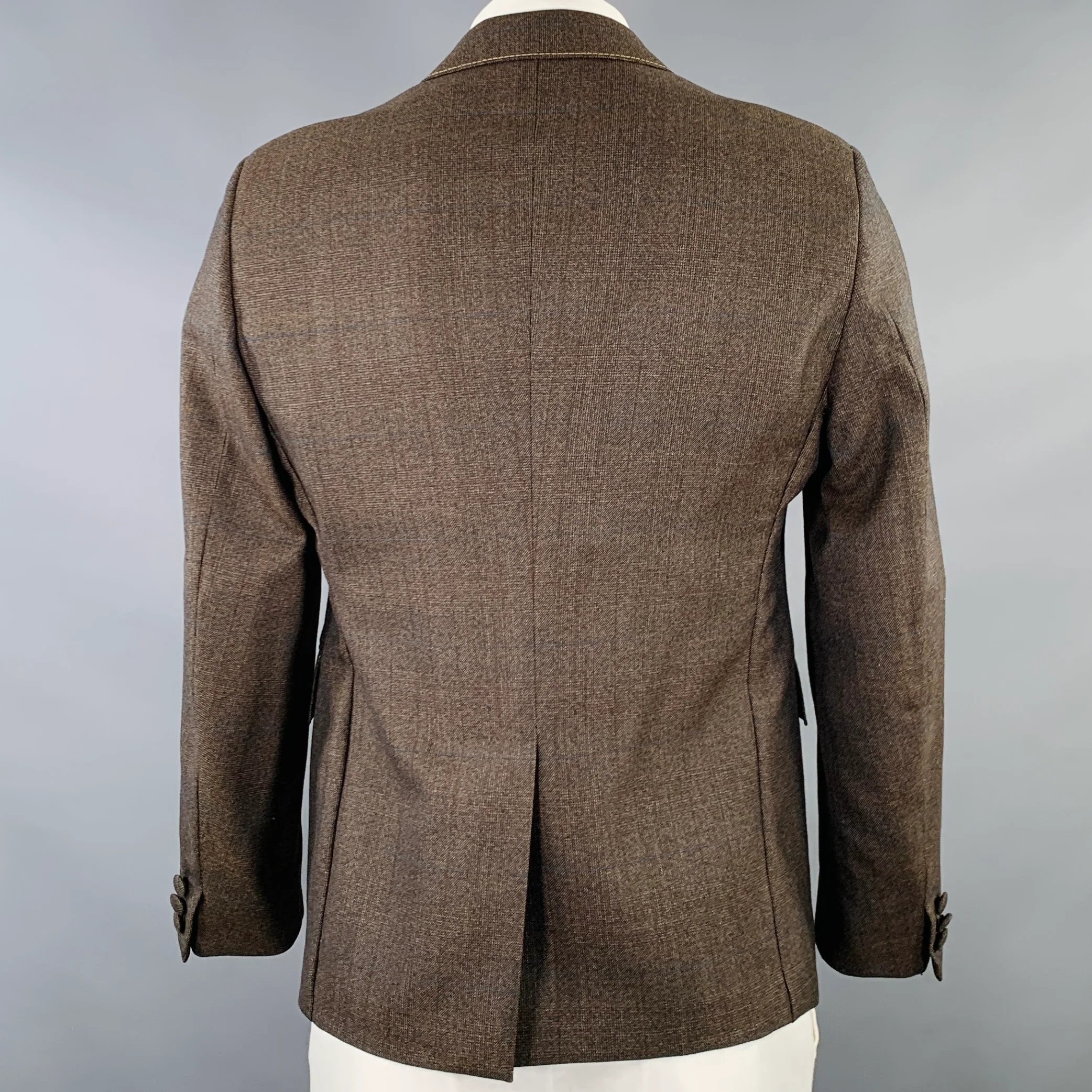 PRADA Size 42 Brown Mustard Window Pane Single Breasted Sport Coat - Image 4