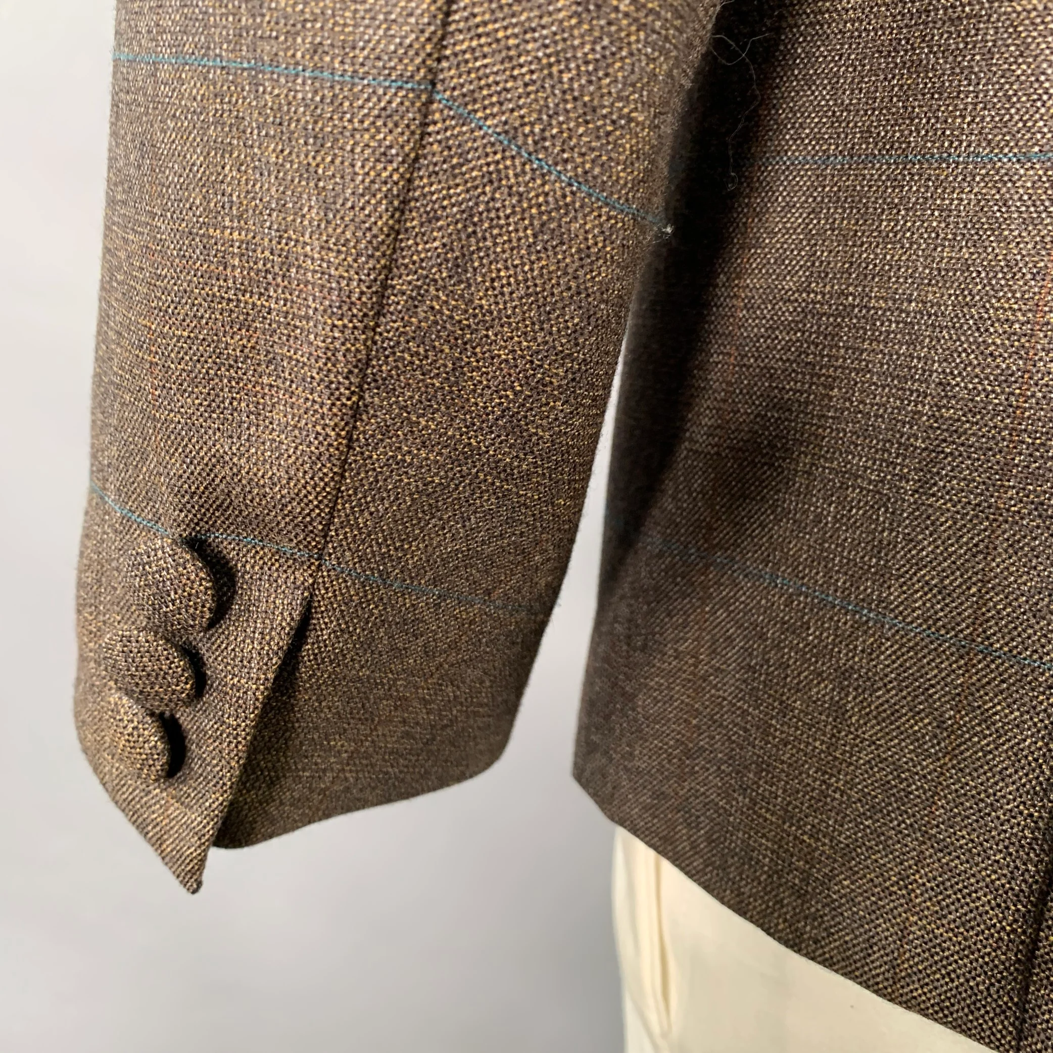 PRADA Size 42 Brown Mustard Window Pane Single Breasted Sport Coat - Image 5