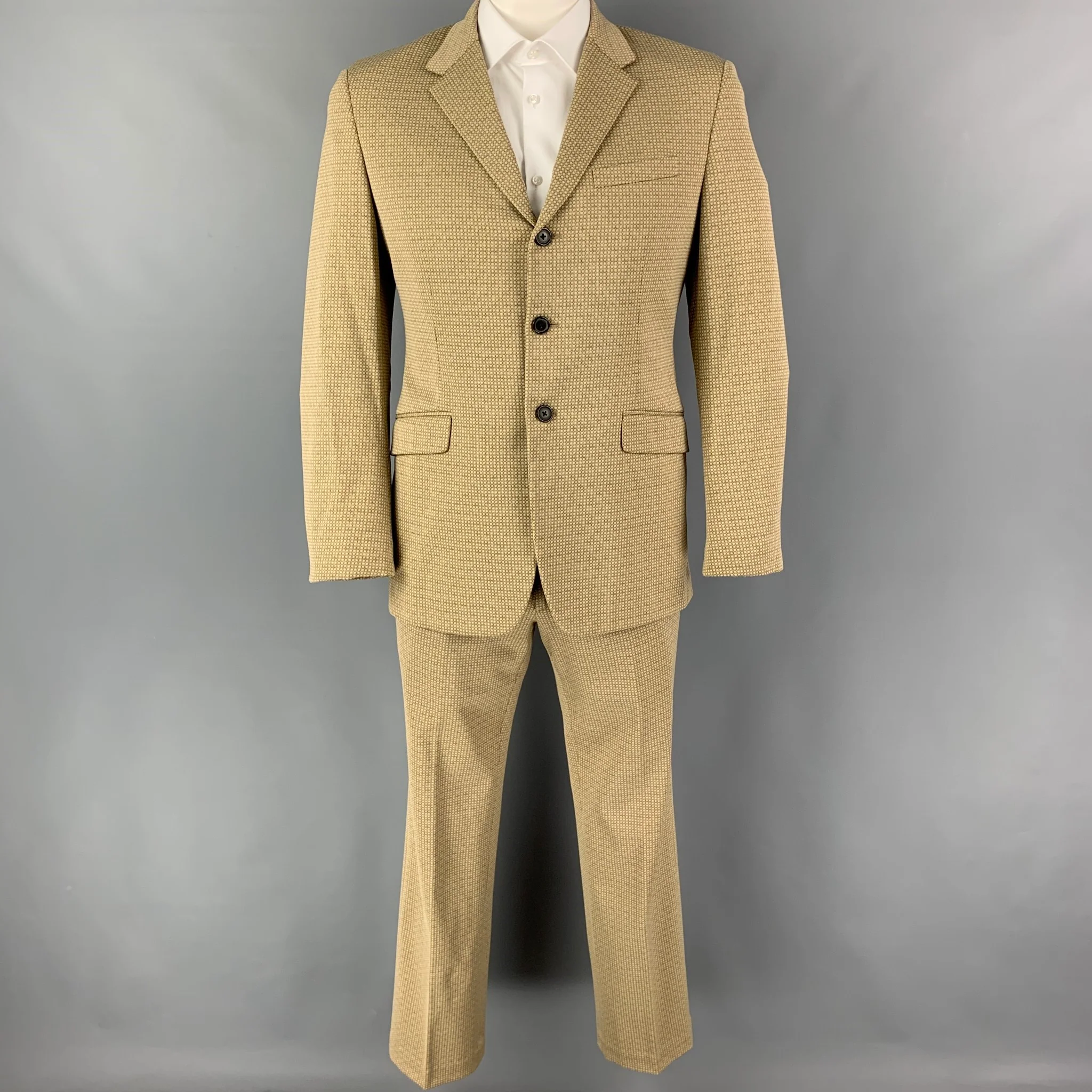 PRADA Size 42 Green Brown Pattern Nylon Blend Notch Lapel Suit - Image 2
