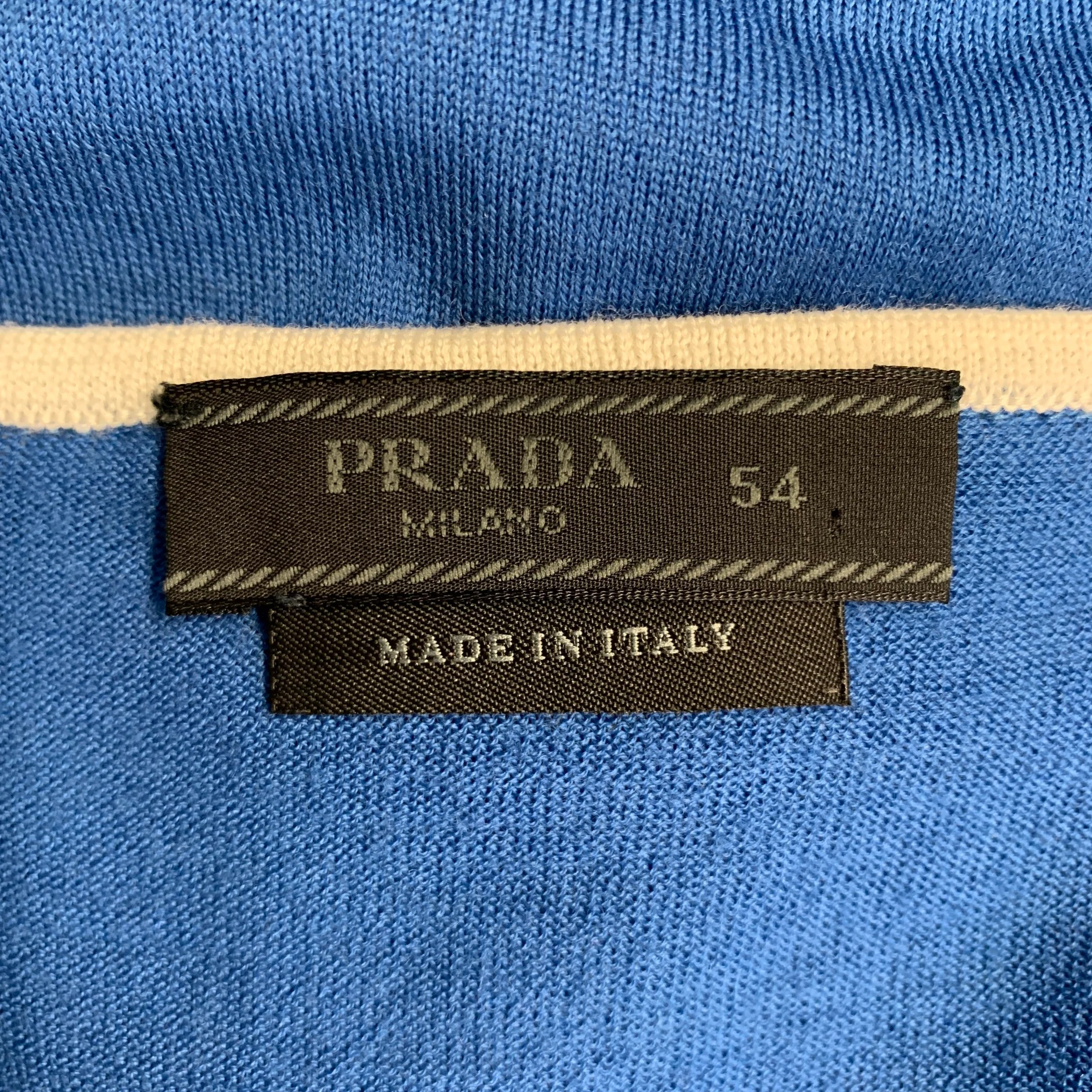 PRADA Size 44 Blue White Knitted Wool V-Neck Vest - Image 6