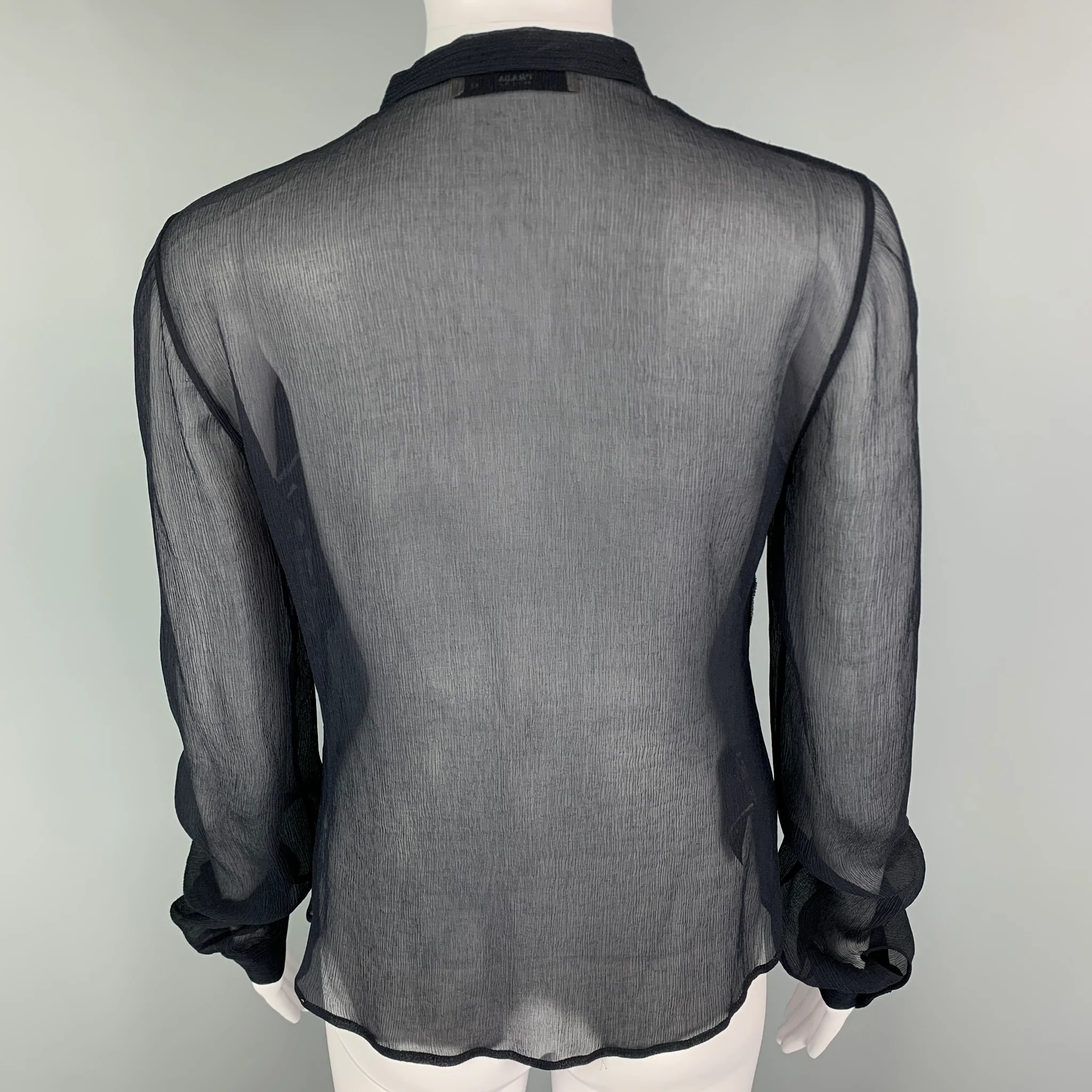 PRADA Size 6 Navy Silk Pleated Blouson Dress Top - Image 3