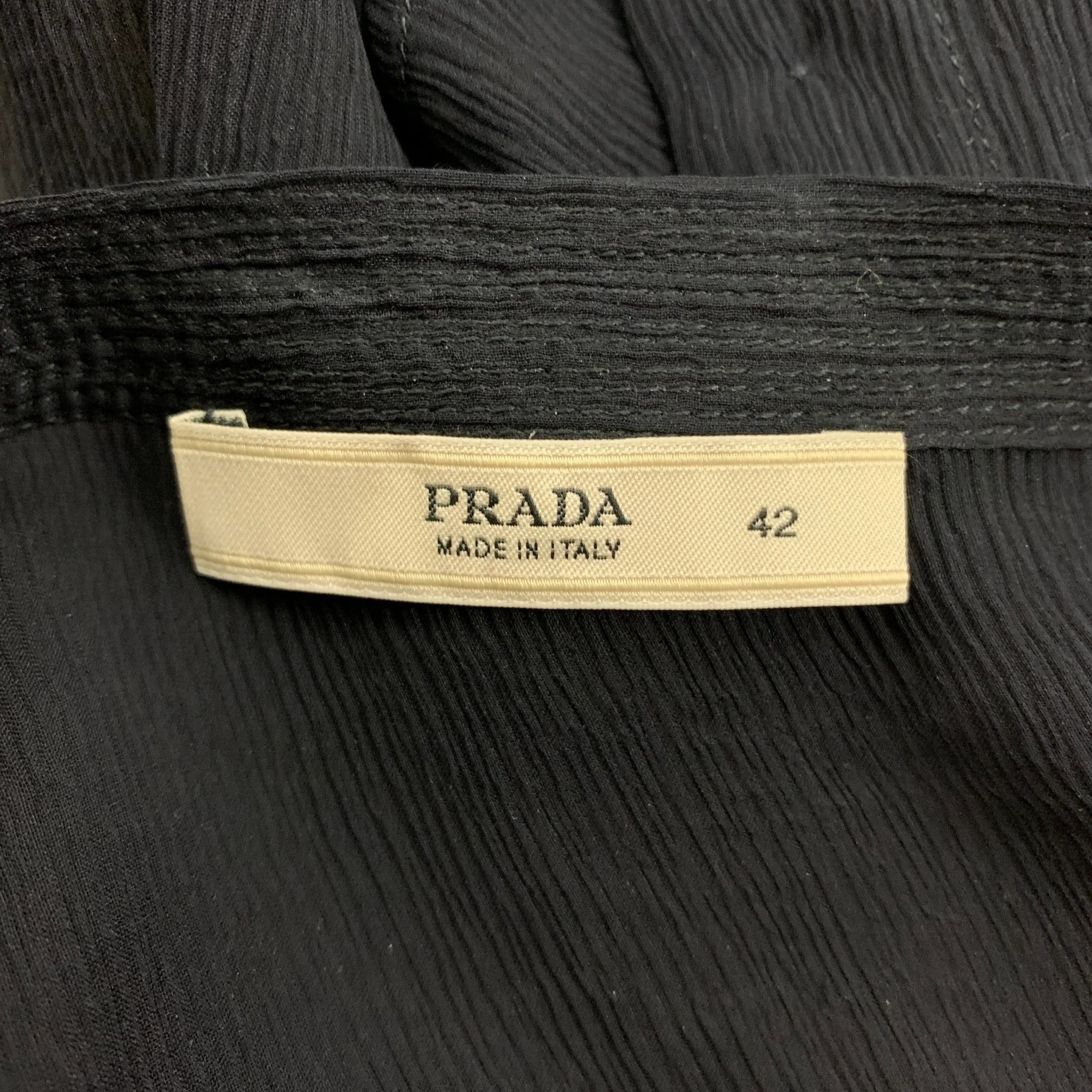 PRADA Size 6 Navy Silk Pleated Blouson Dress Top - Image 5