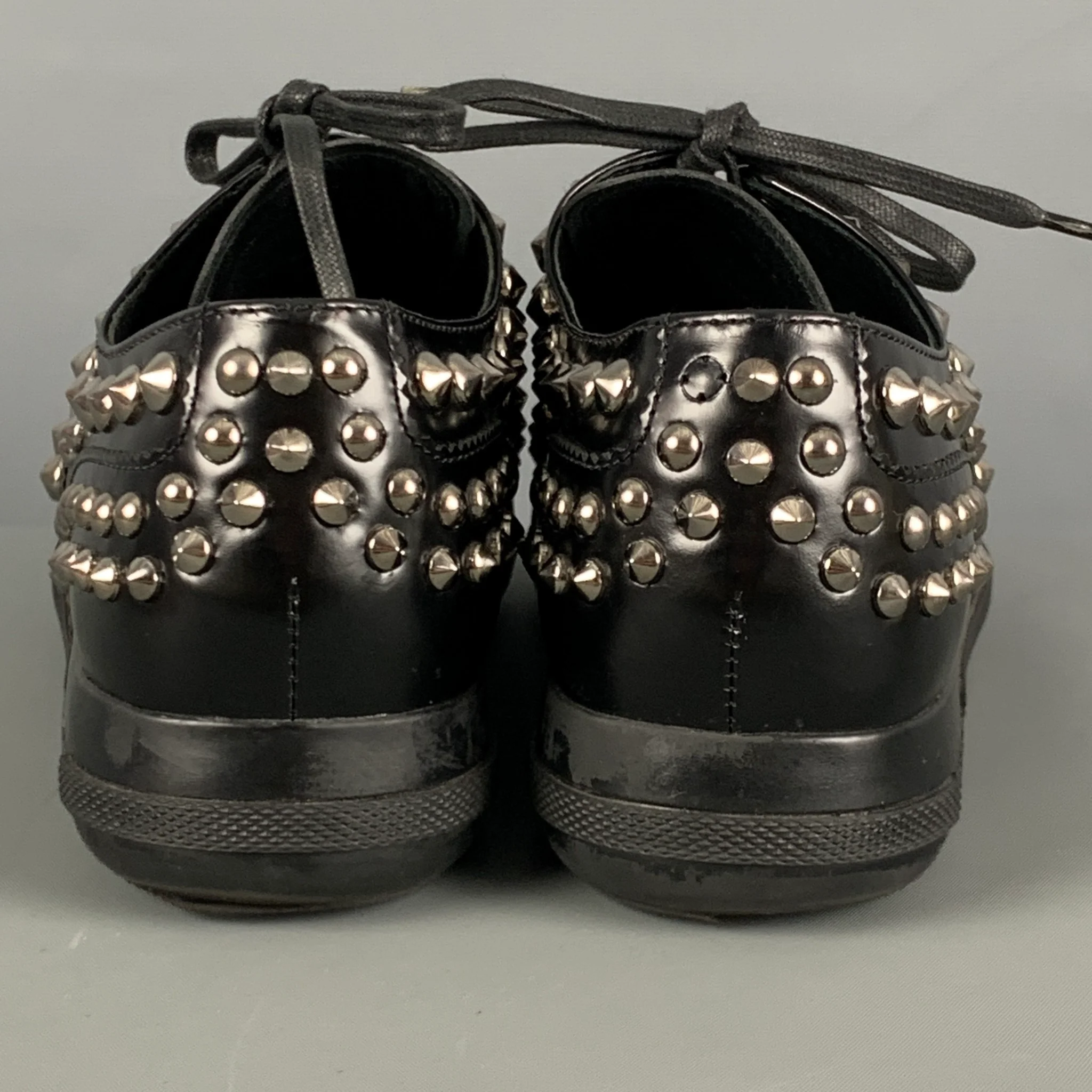 PRADA Size 7.5 Black Leather Studded Lace Up Laces - Image 3