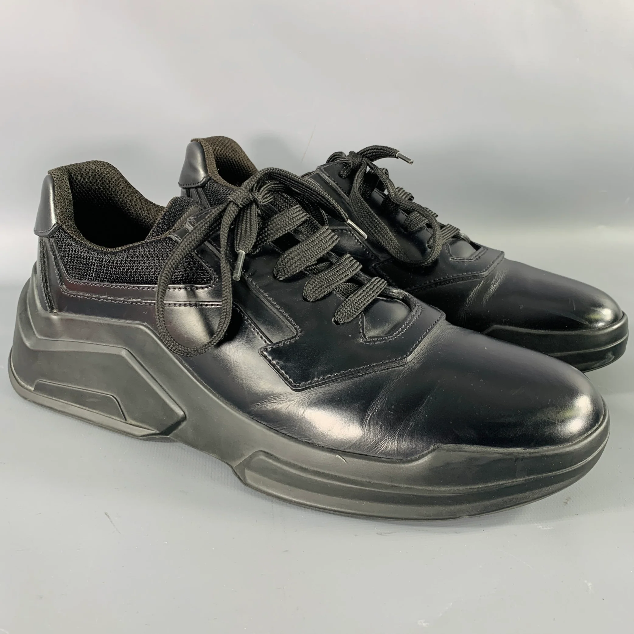 PRADA Size 7.5 Black Mesh Leather Sneakers