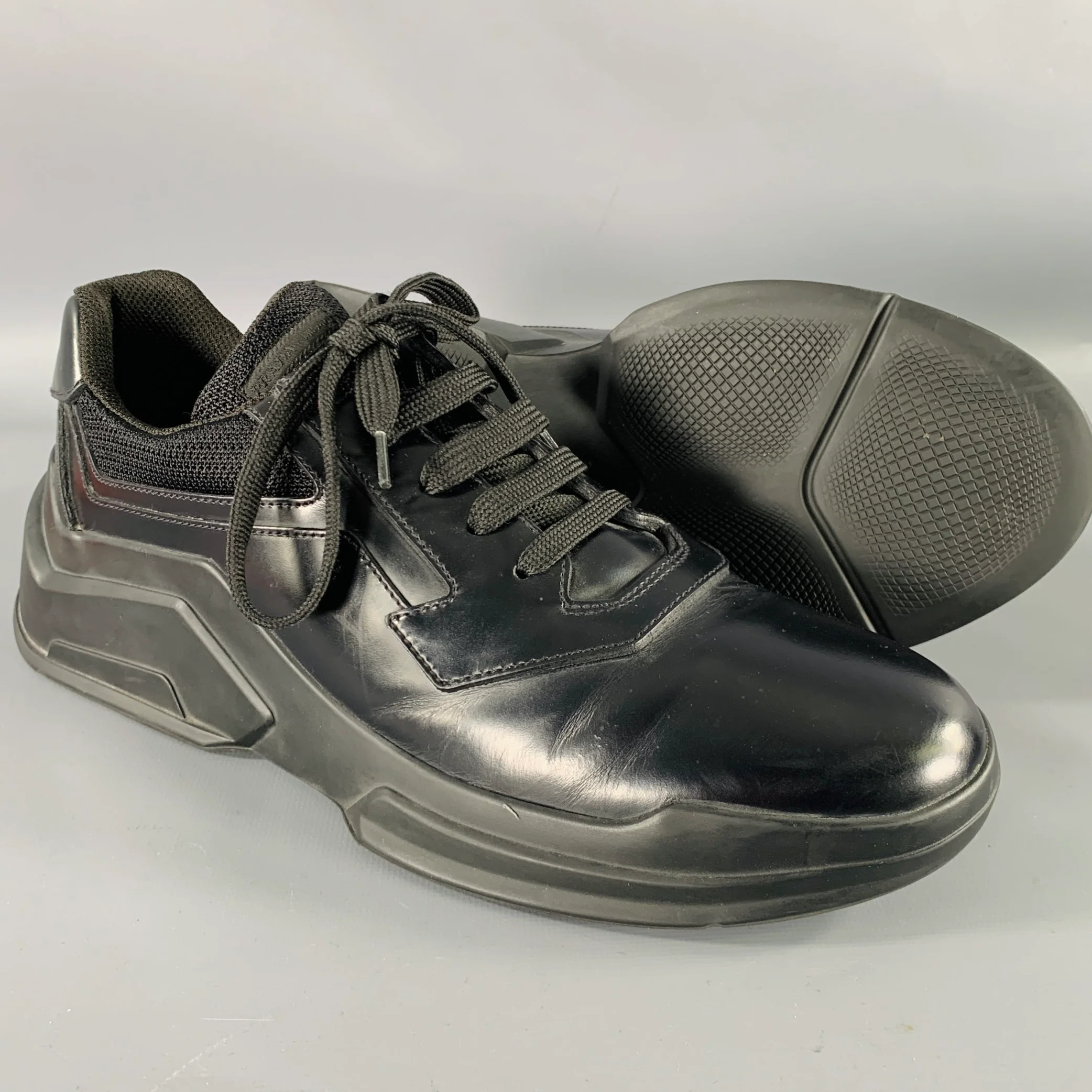 PRADA Size 7.5 Black Mesh Leather Sneakers - Image 5