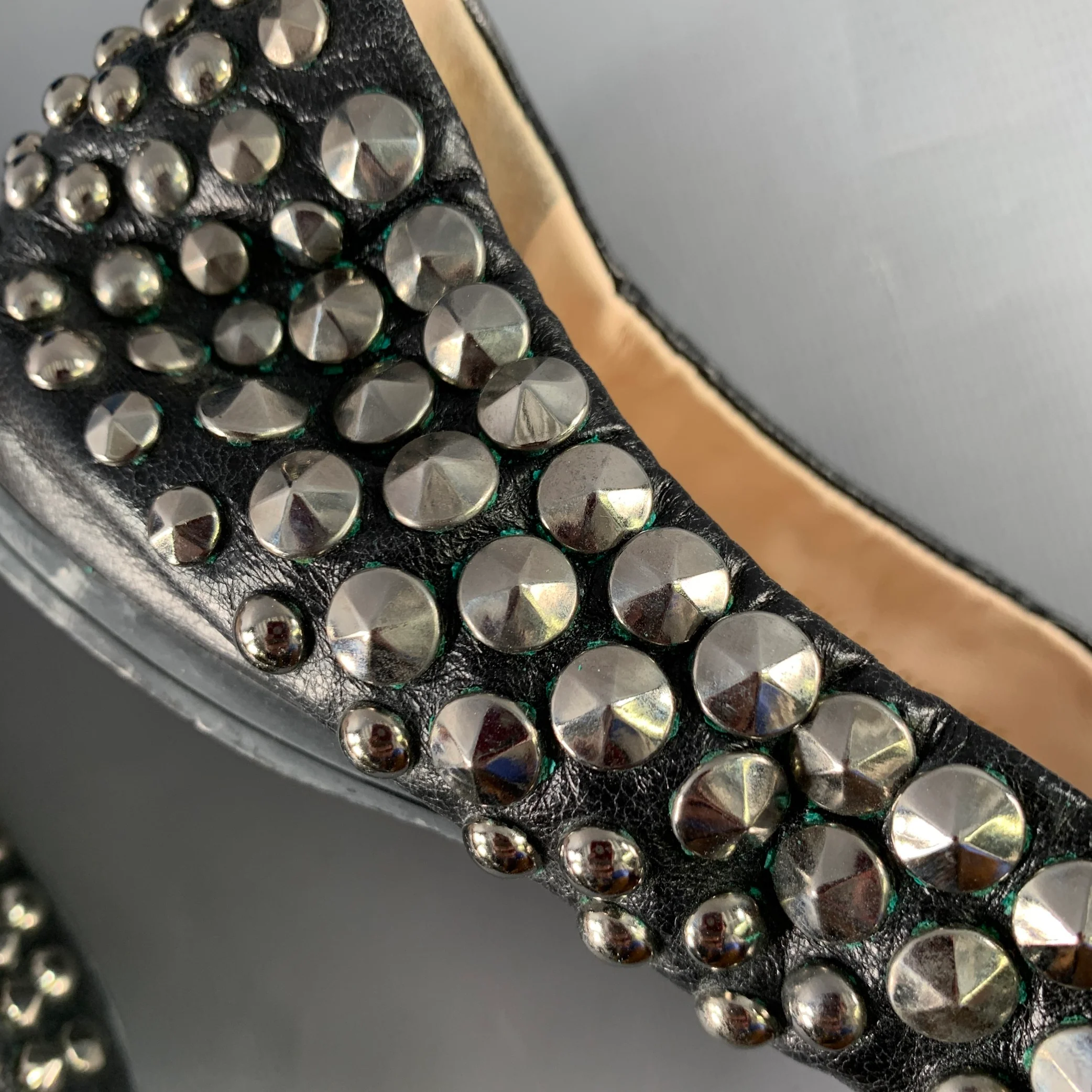 PRADA Size 7.5 Black Silver Leather Studded Slip On Loafers Flats - Image 10