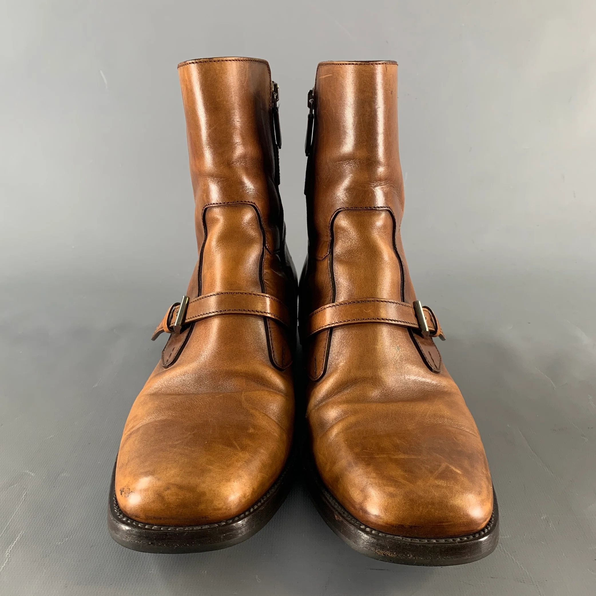 PRADA Size 7.5 Brown Leather Moto Racer Boots - Image 4
