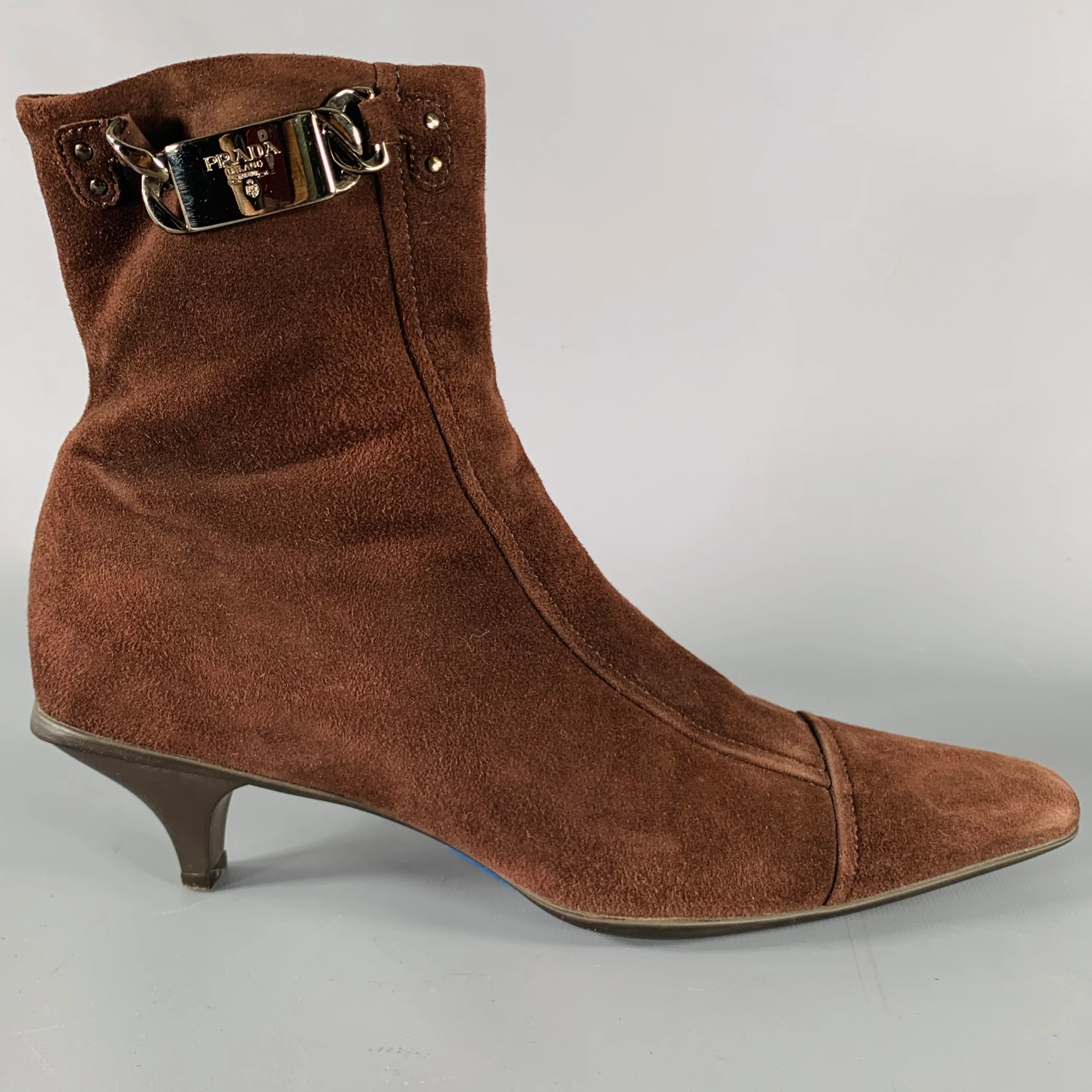PRADA Size 7.5 Brown Suede Kitten Heel Boots - Image 2
