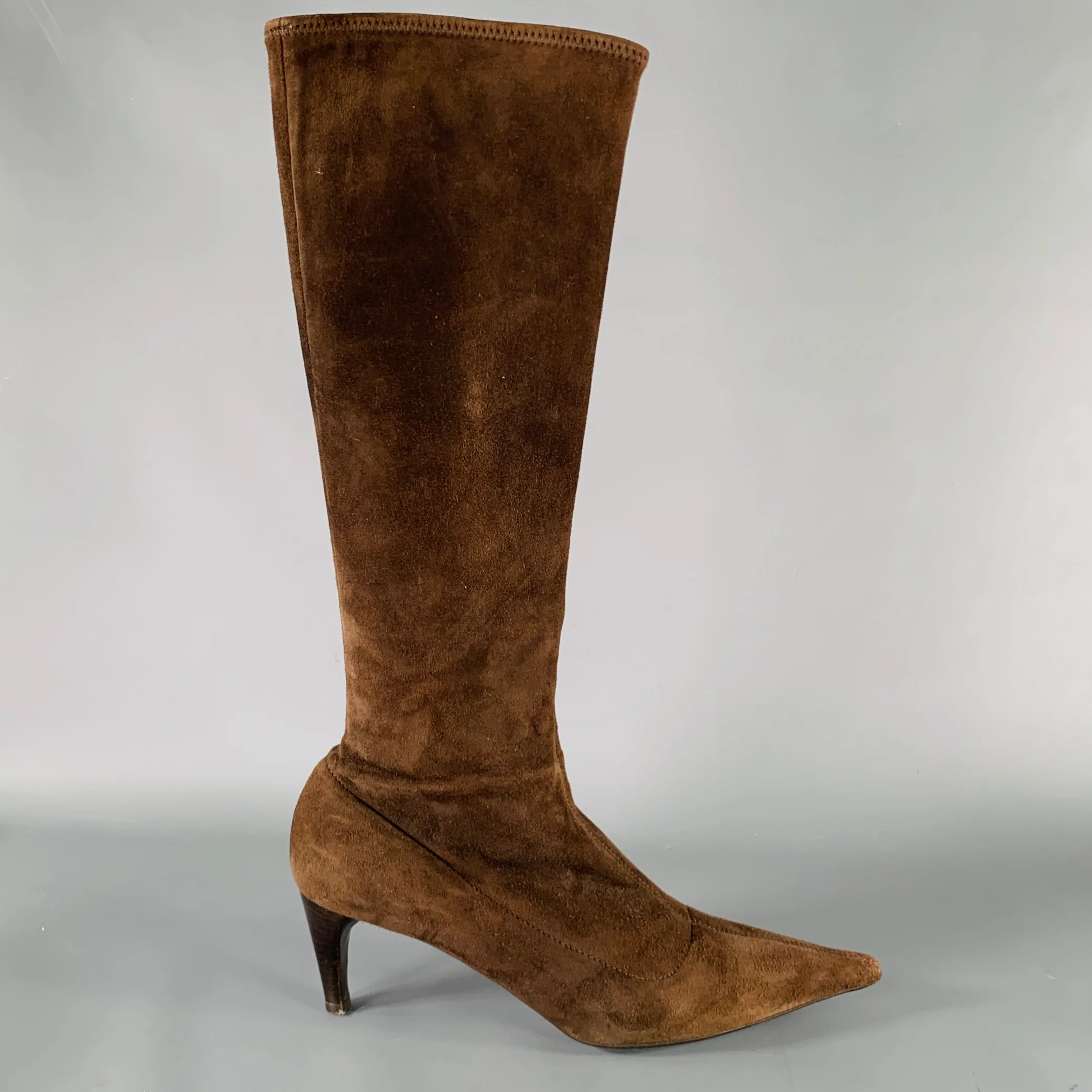 PRADA Size 7.5 Brown Suede Pointed Toe Side Zipper Boots - Image 2