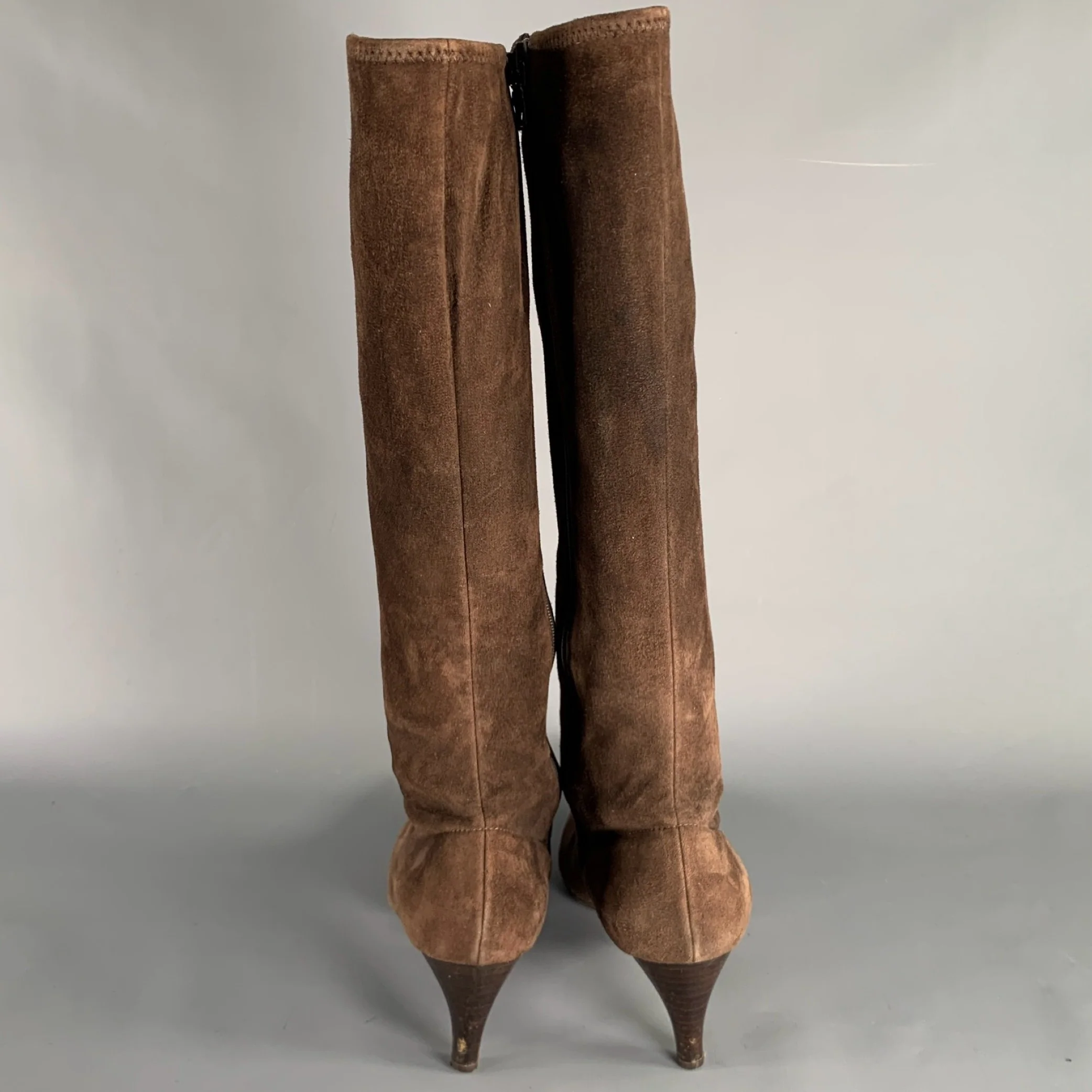 PRADA Size 7.5 Brown Suede Pointed Toe Side Zipper Boots - Image 3