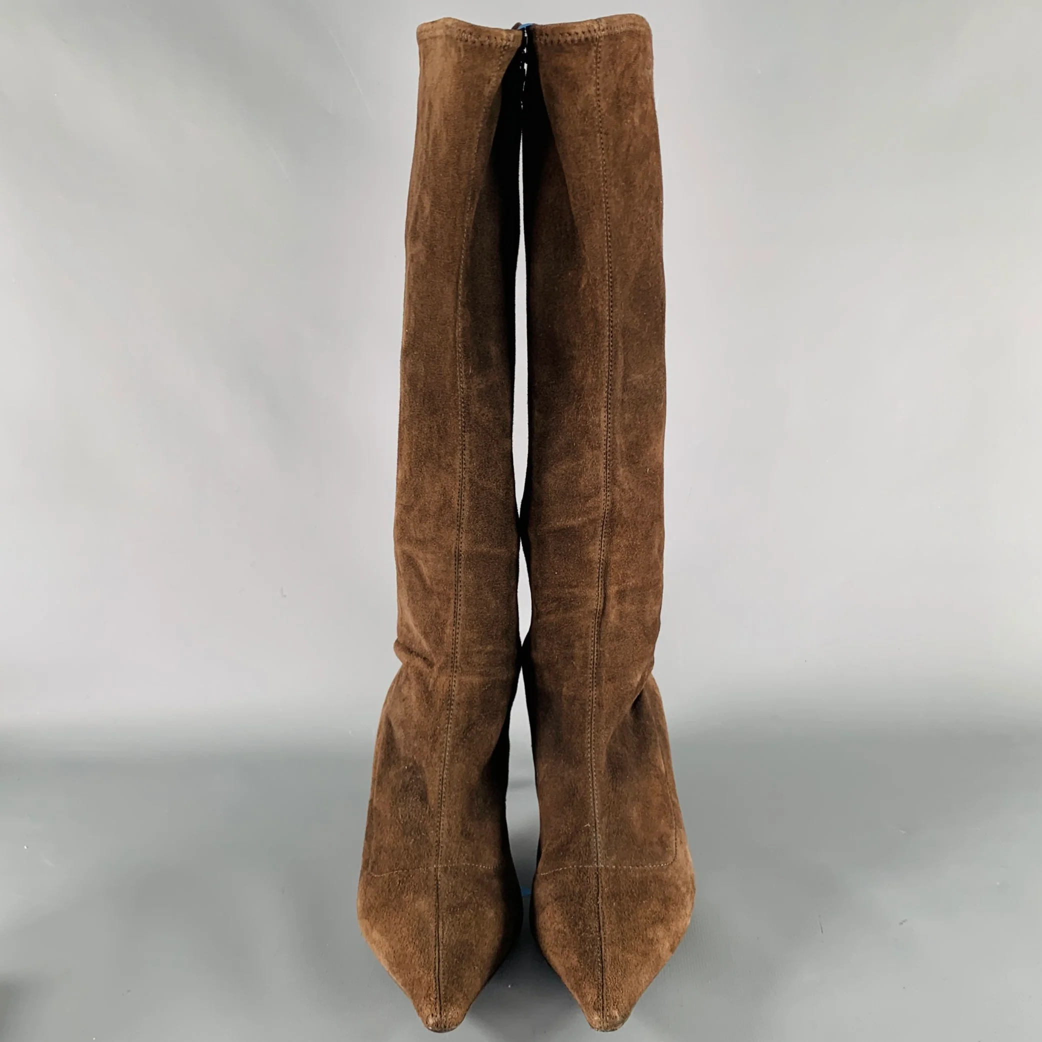 PRADA Size 7.5 Brown Suede Pointed Toe Side Zipper Boots - Image 4