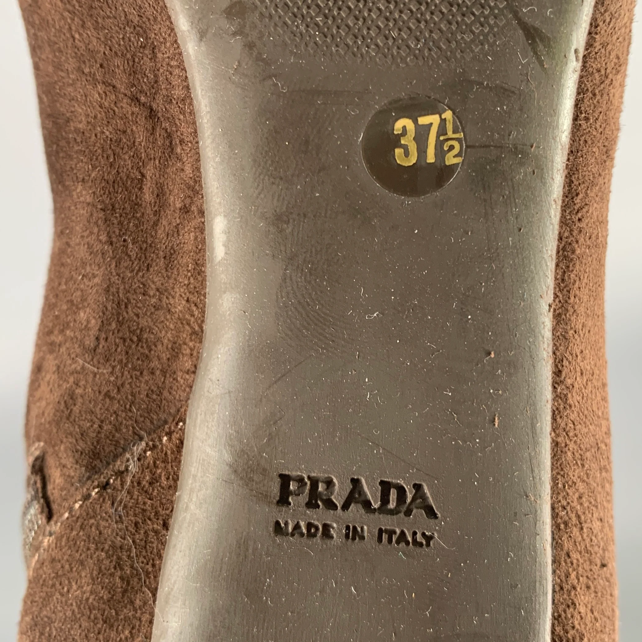 PRADA Size 7.5 Brown Suede Pointed Toe Side Zipper Boots - Image 8