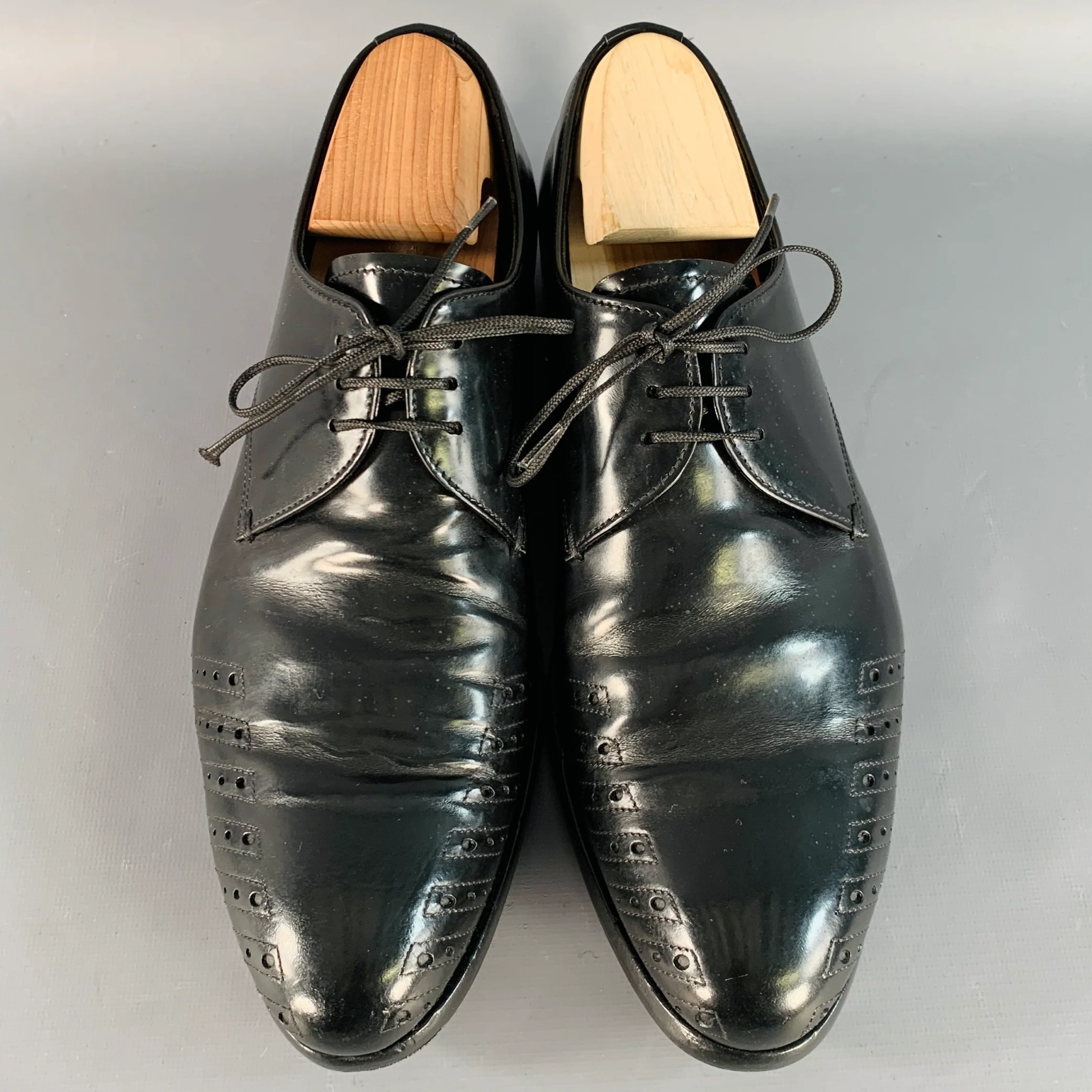 PRADA Size 7 Black Perforated Leather Derby Lace-Up Shoes - Image 4