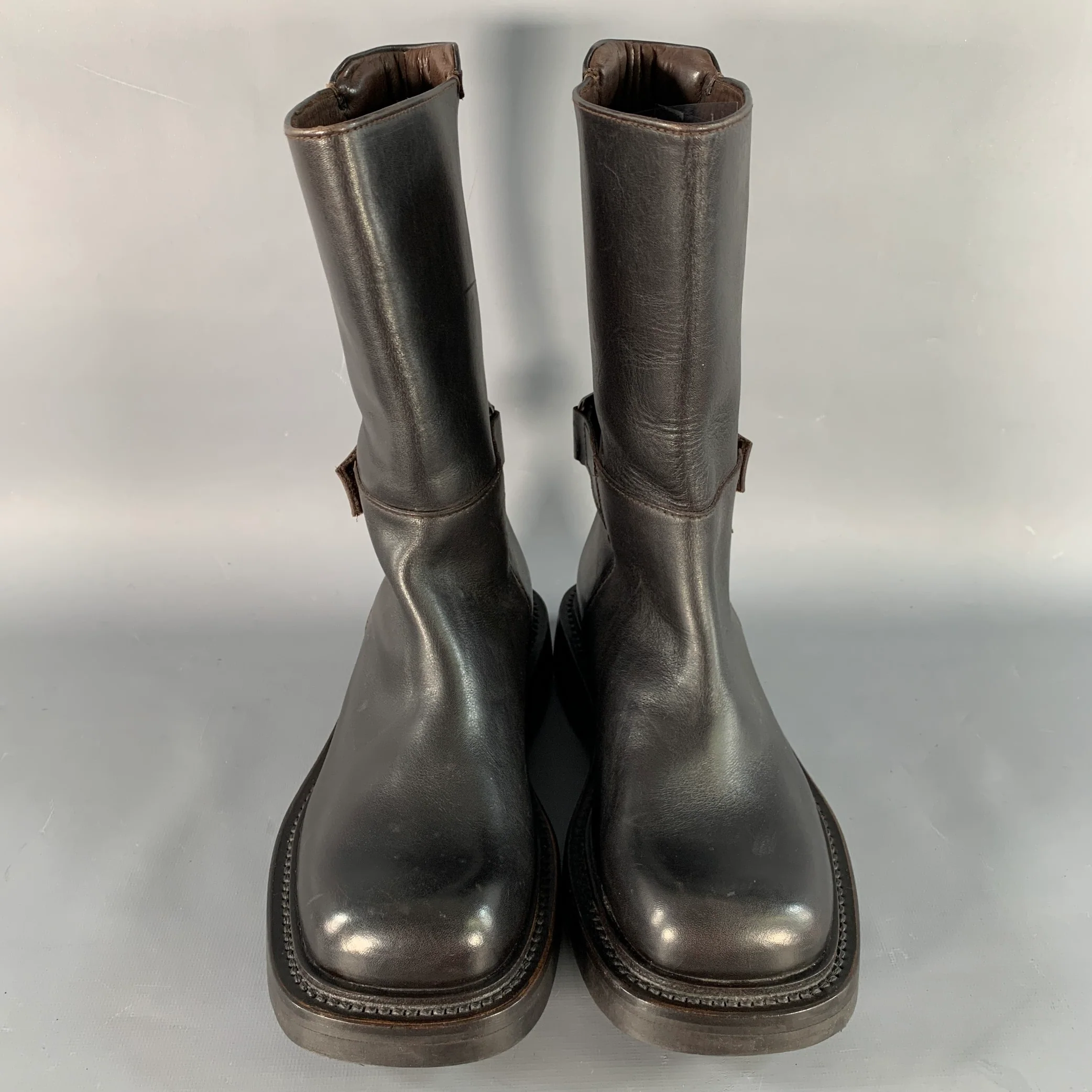 PRADA Size 7 Brown Leather Hook Loop Engineer Boots - Image 4