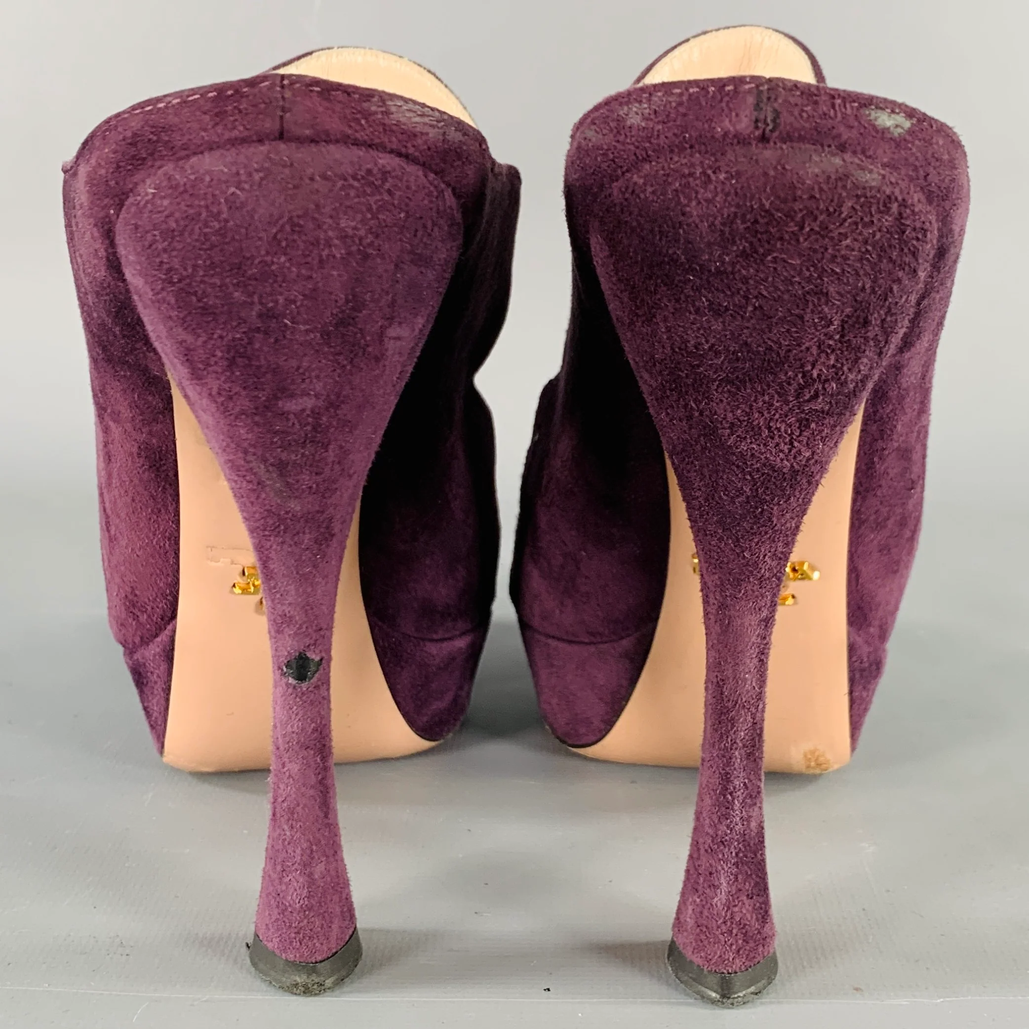 PRADA Size 7 Purple Plum Suede Cutout Sandals - Image 3