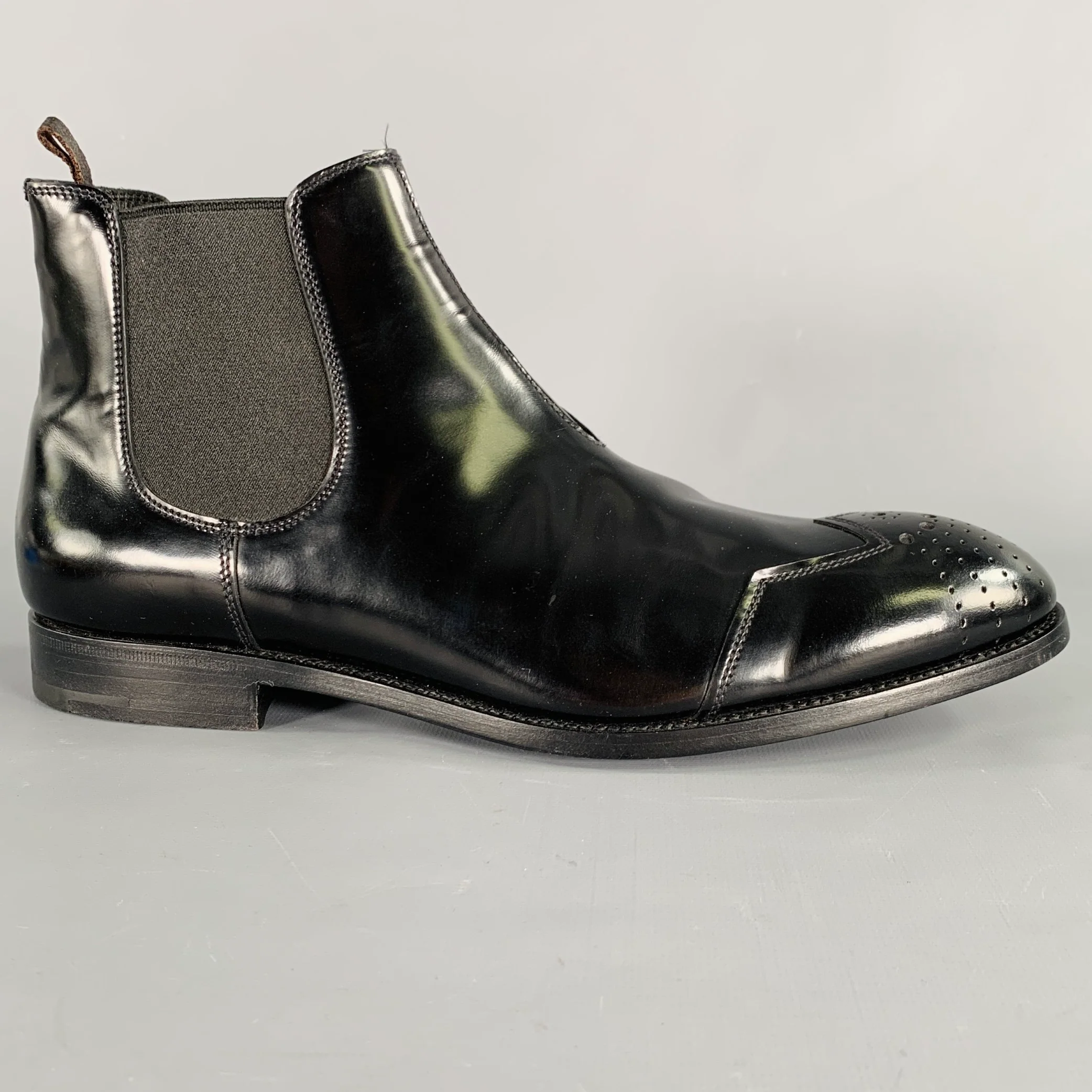 PRADA Size 8.5 Black Perforated Leather Cap Toe Chelsea Boots - Image 2