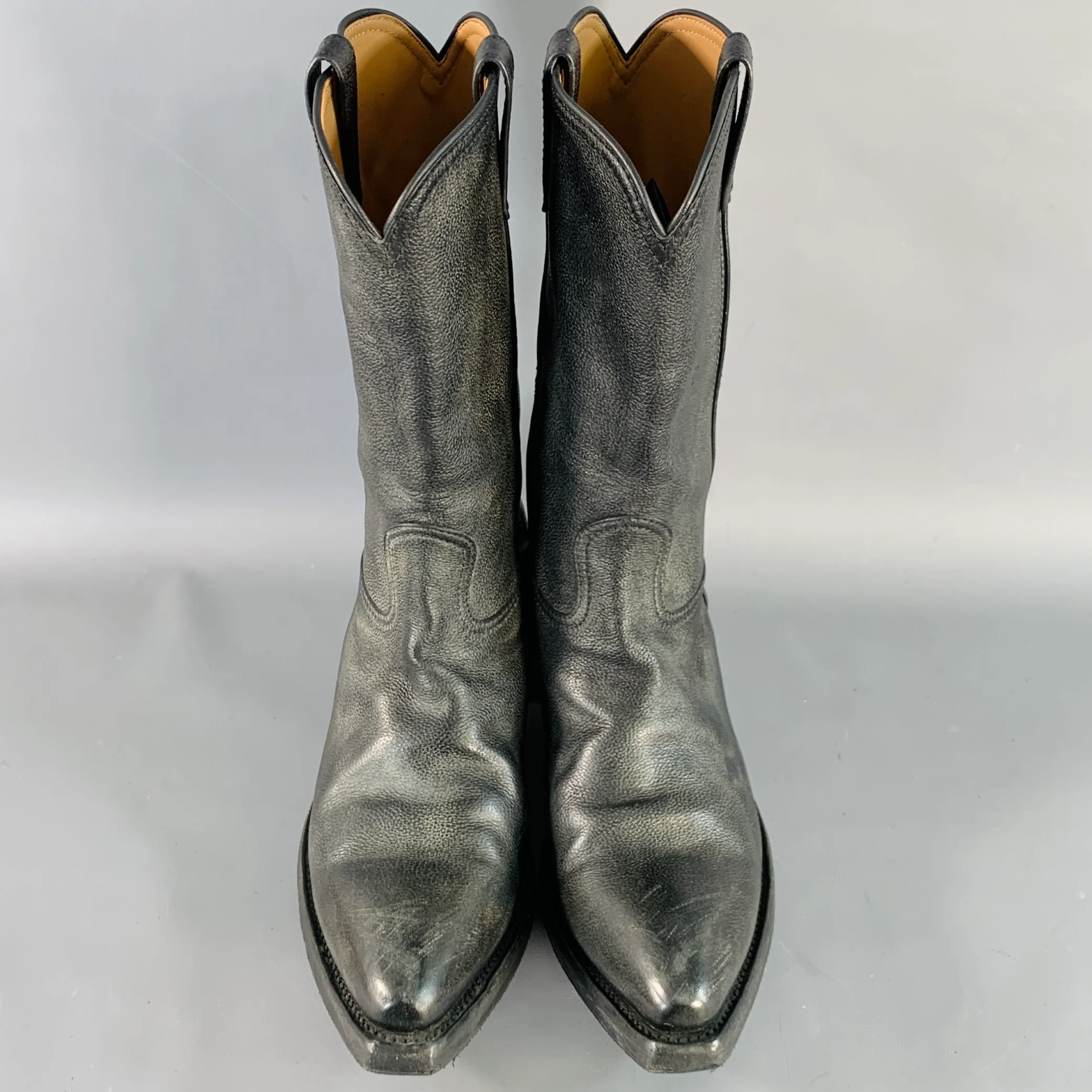 PRADA Size 8 Black Distressed Leather Pull On Western Cowboy Boots - Image 4
