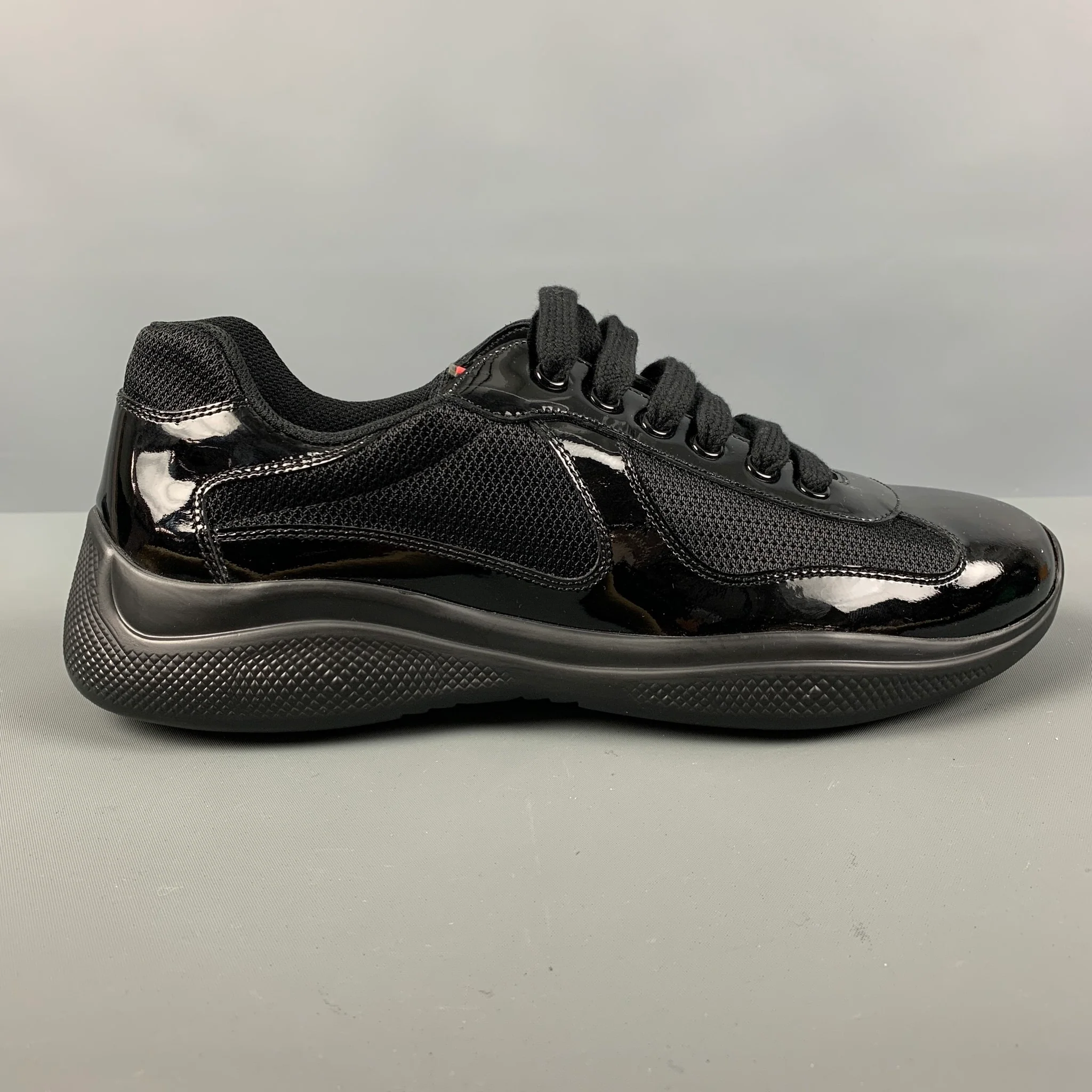 PRADA Size 8 Black Mixed Materials Mesh Low Top Sneakers - Image 2