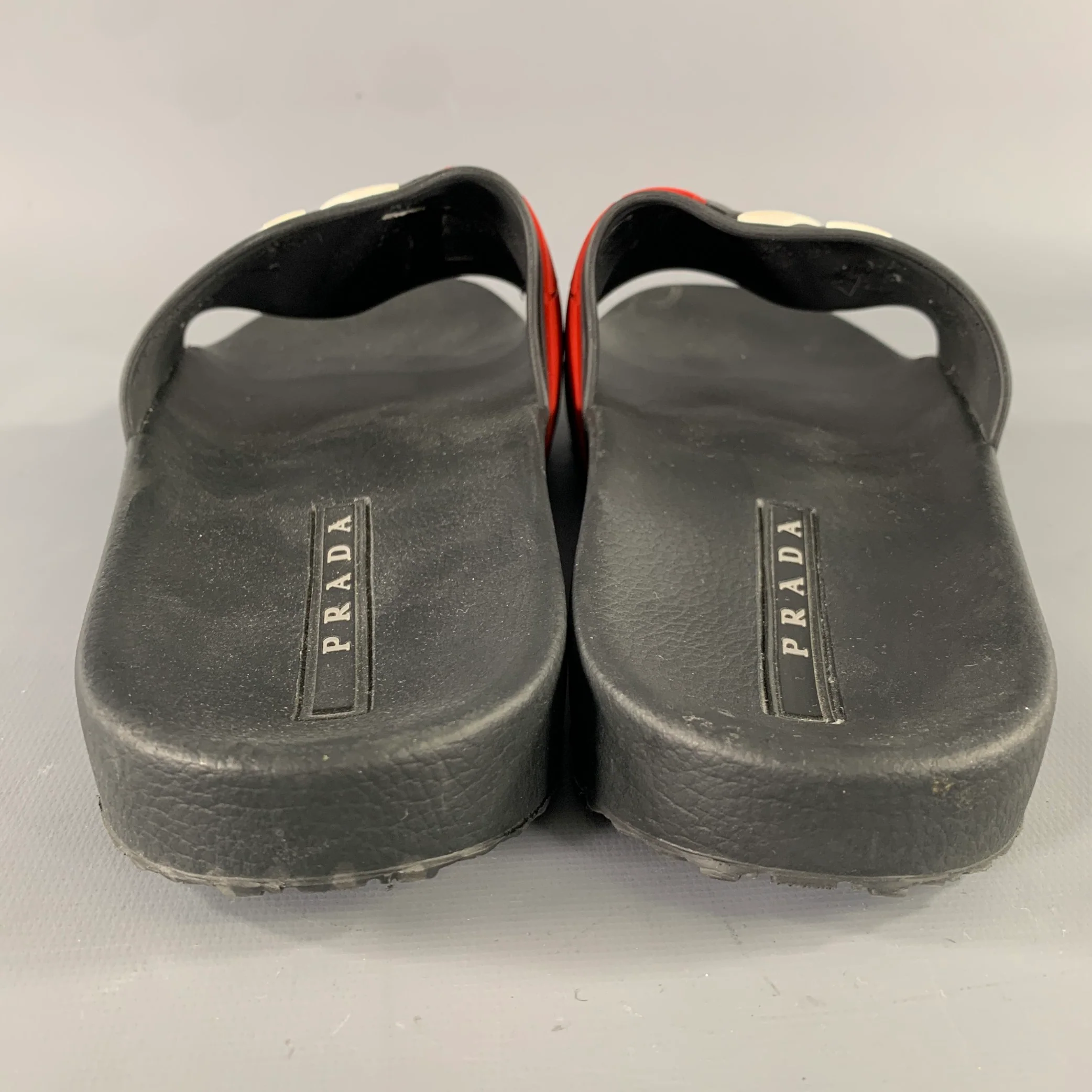 PRADA Size 8 Black & White Logo Rubber Slide Sandals - Image 3
