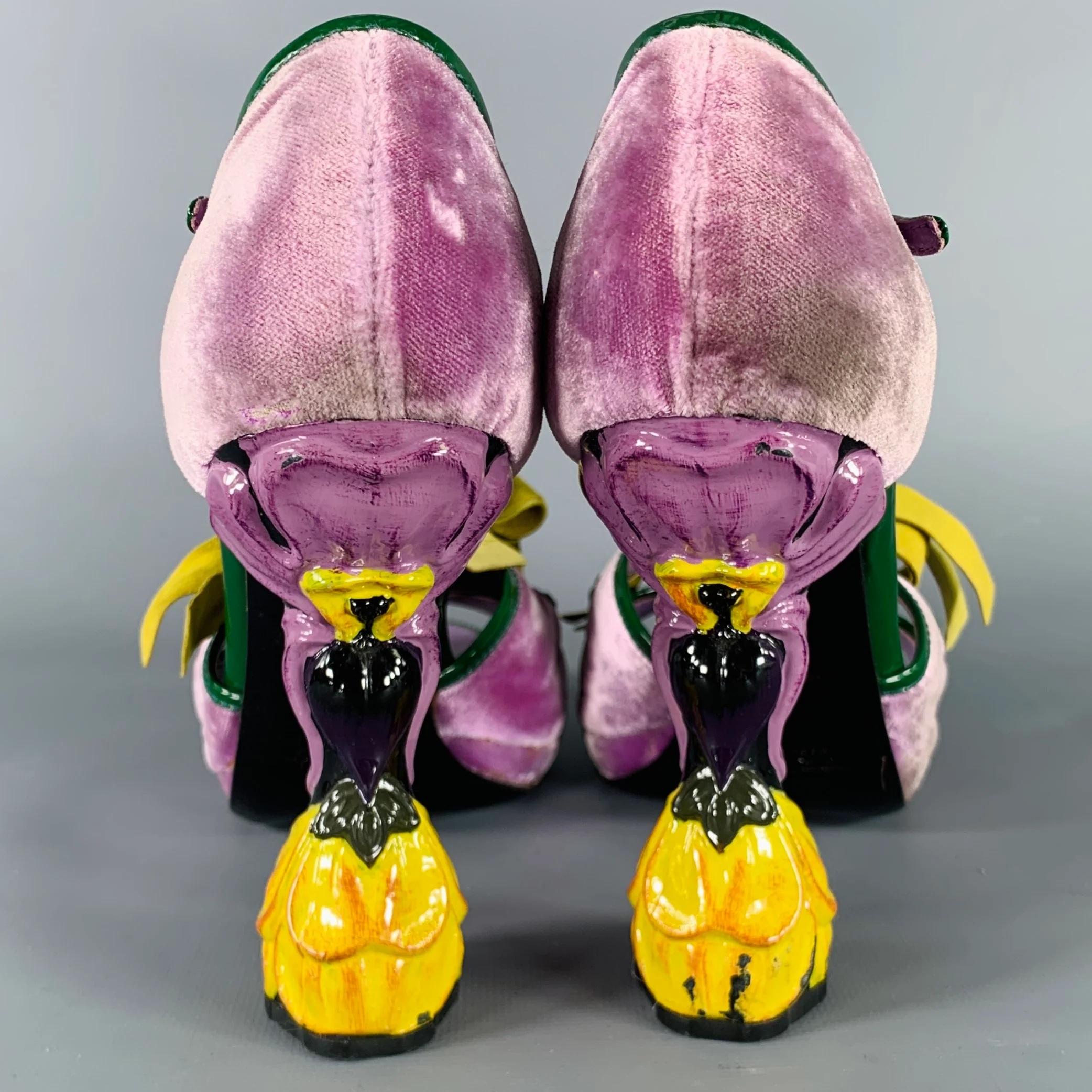 PRADA Size 8 SS08 Purple Green Velvet Patent Leather Heels Pumps - Image 3