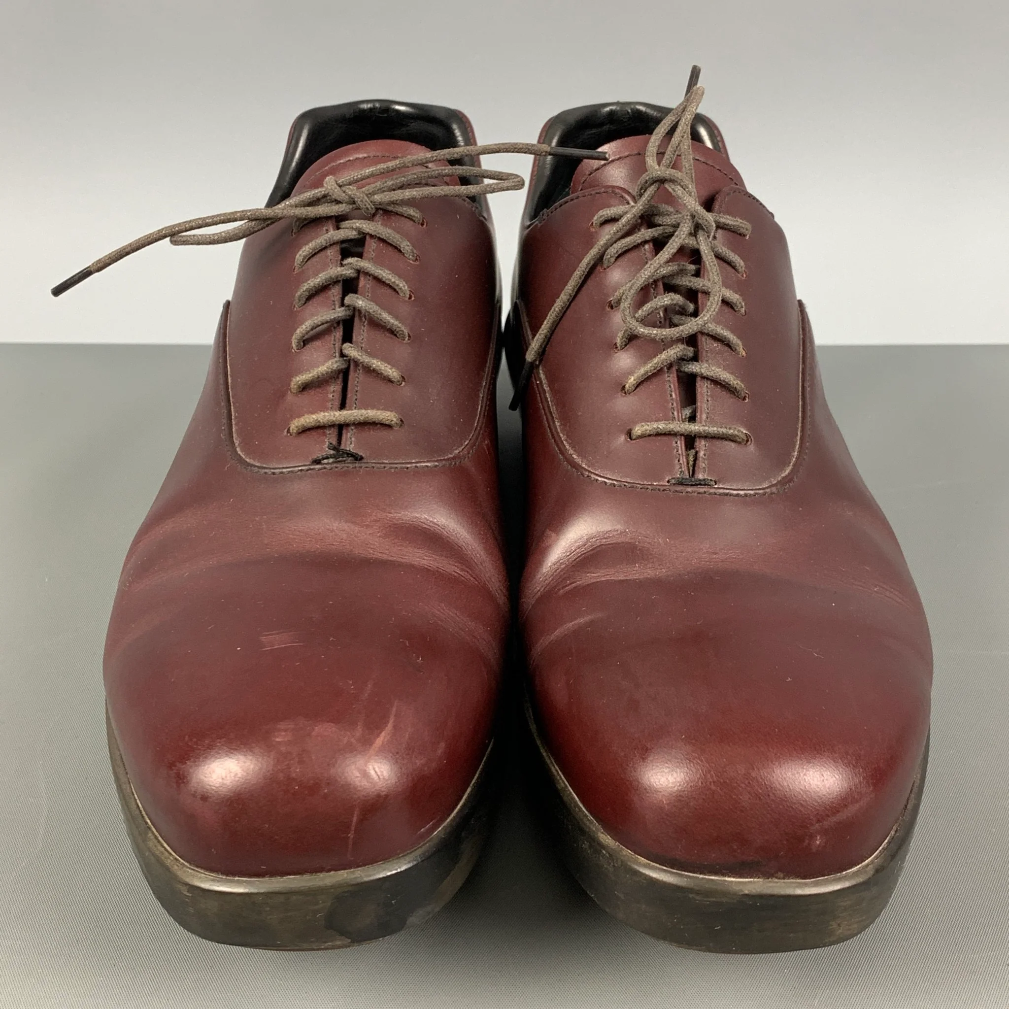 PRADA Size 9.5 Burgundy Leather Platform Lace Up Shoes - Image 4