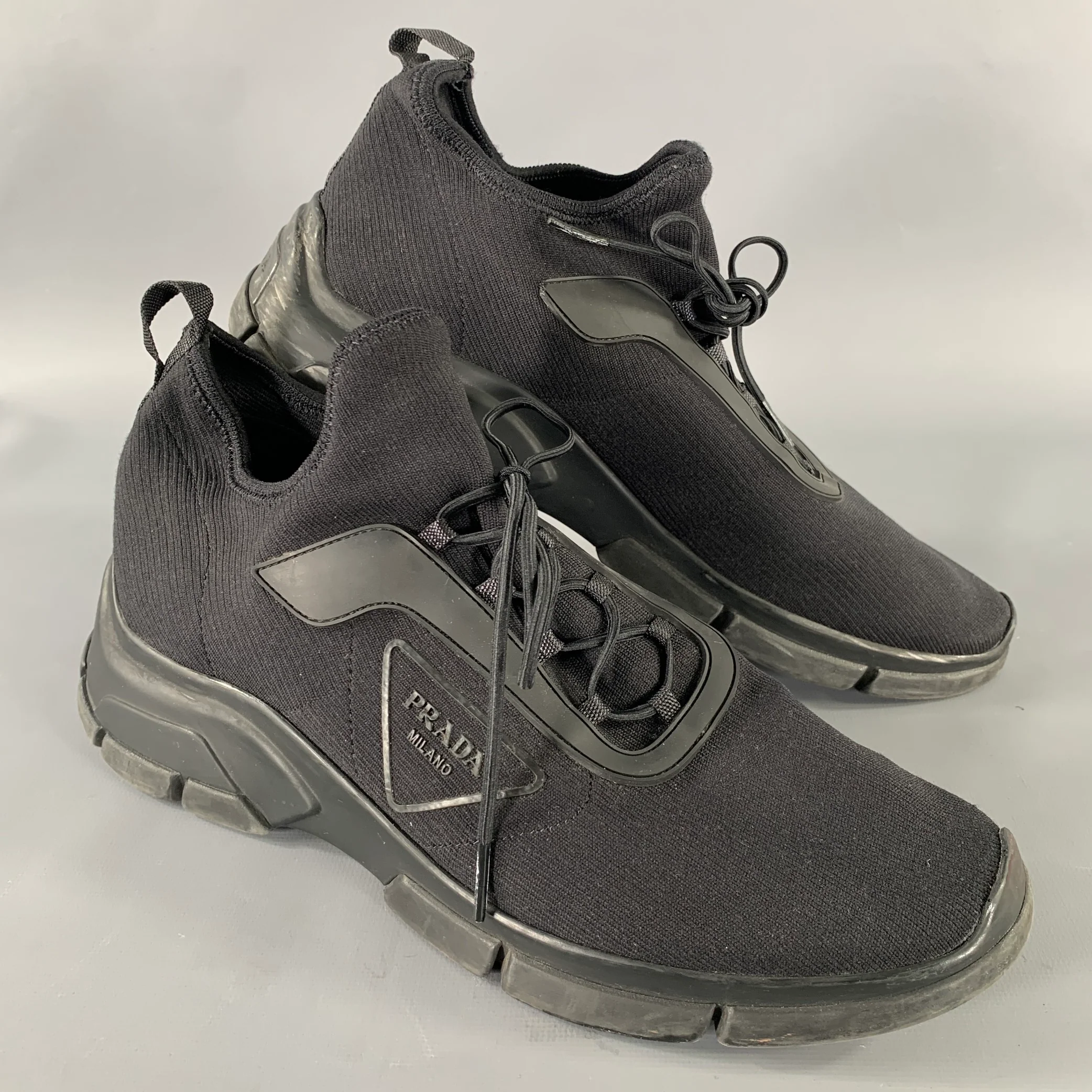 PRADA Size 9 Black Logo Nylon Lace Sneakers
