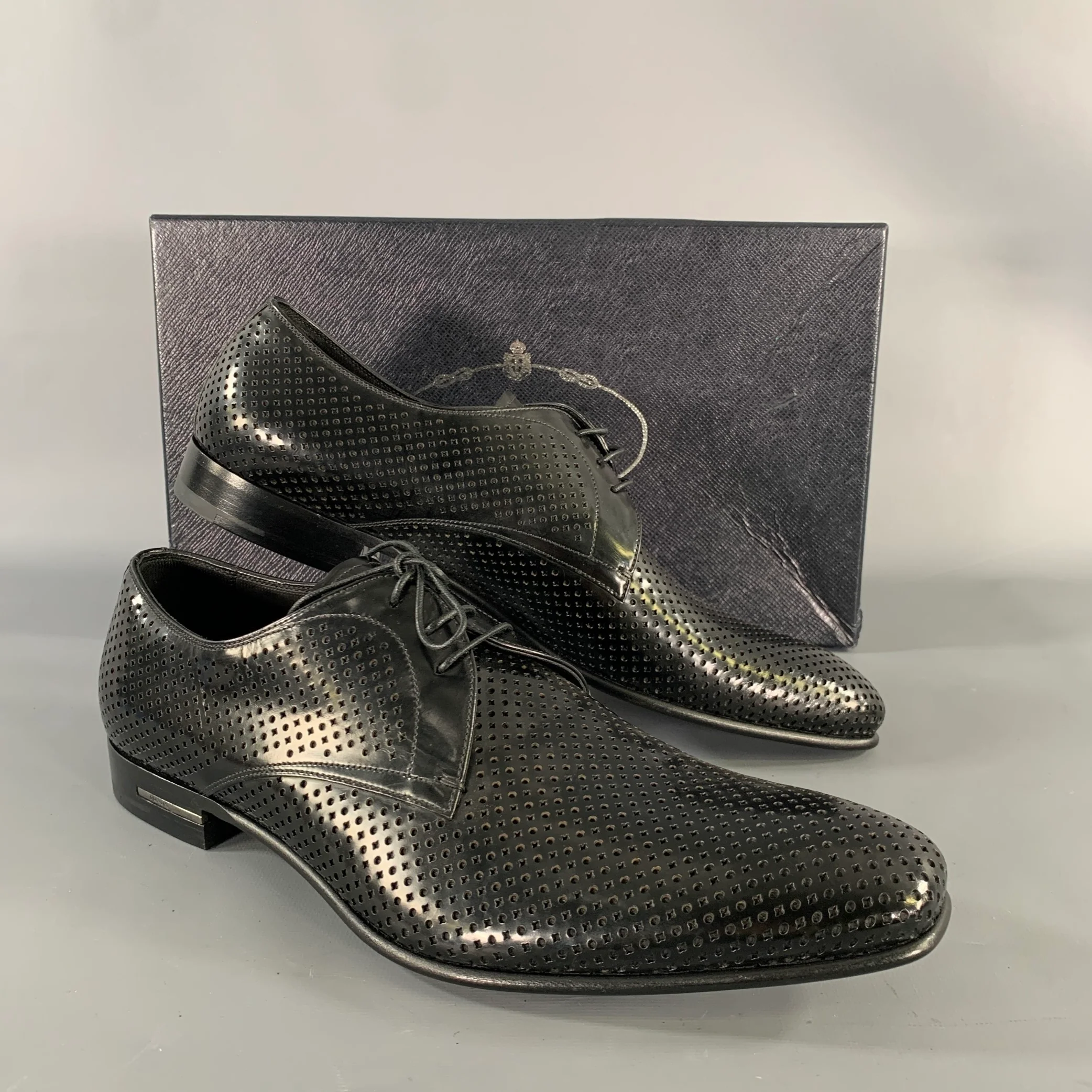 PRADA Size 9 Black Perforated Leather Lace Up Lace Up Shoes - Image 11