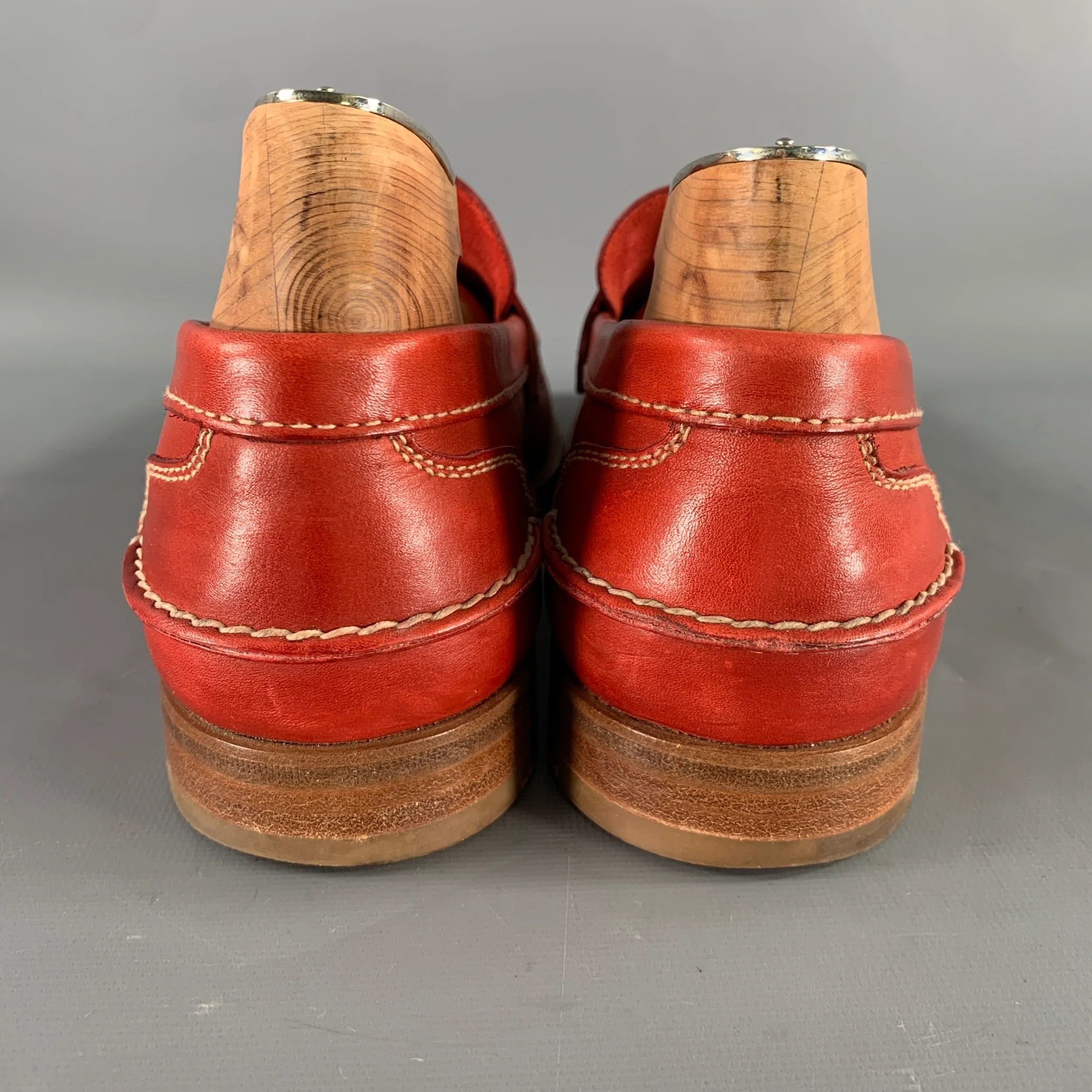 PRADA Size 9 Orange Stitched Leather Penny Loafers - Image 3
