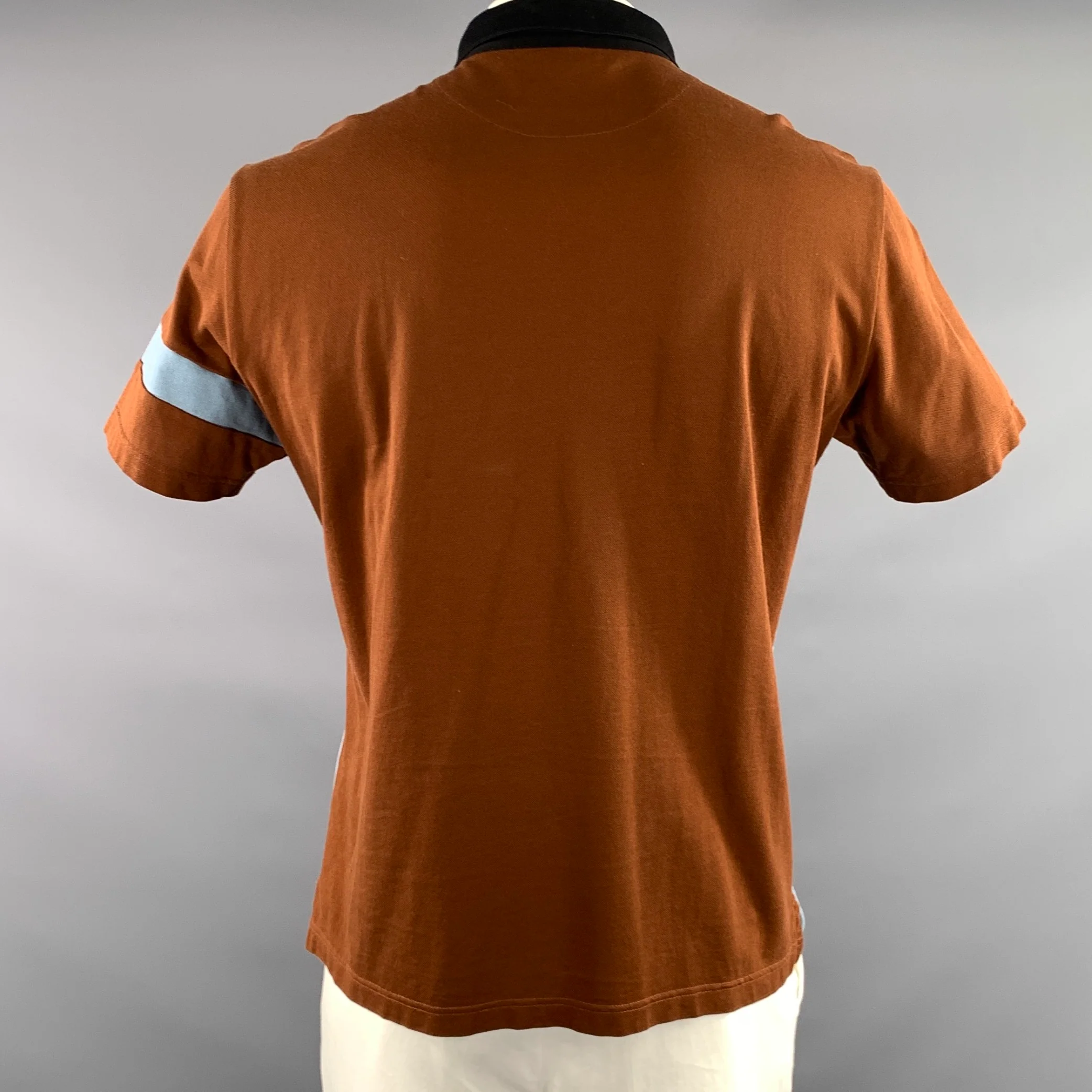 PRADA Size L Black Brown & Blue Color Block Pointed Collar Polo - Image 3