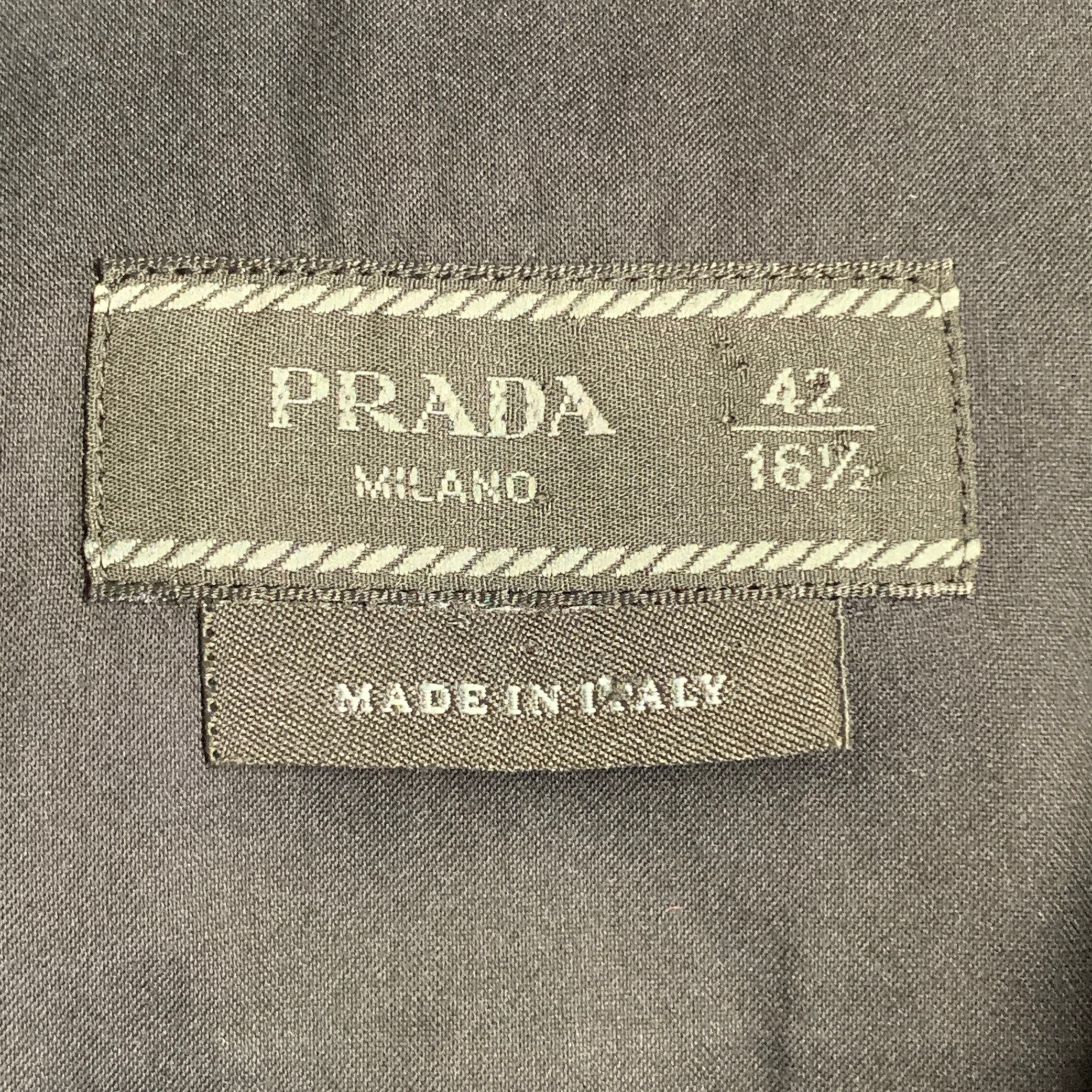 PRADA Size L Black Cotton Blend Curved Cutaway Button Up Long Sleeve Shirt - Image 4